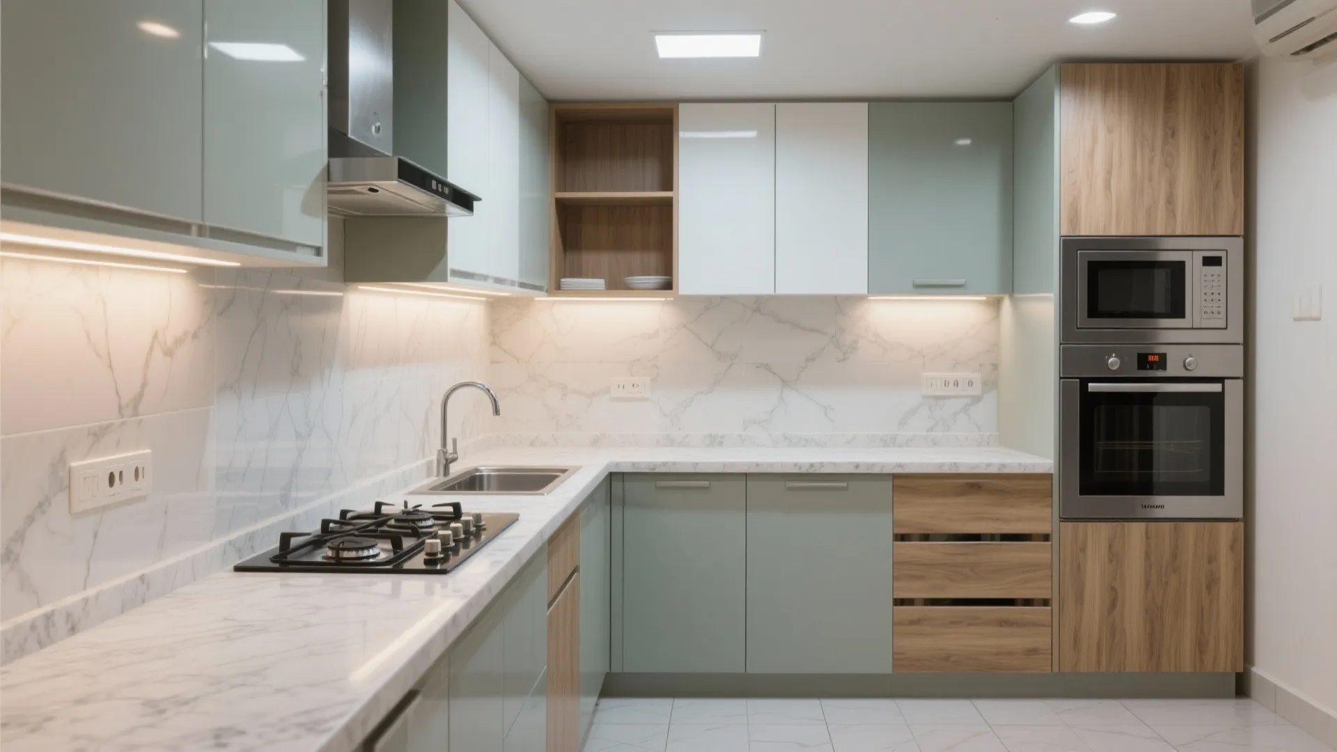 Modular kitchen with L-shaped efficiency