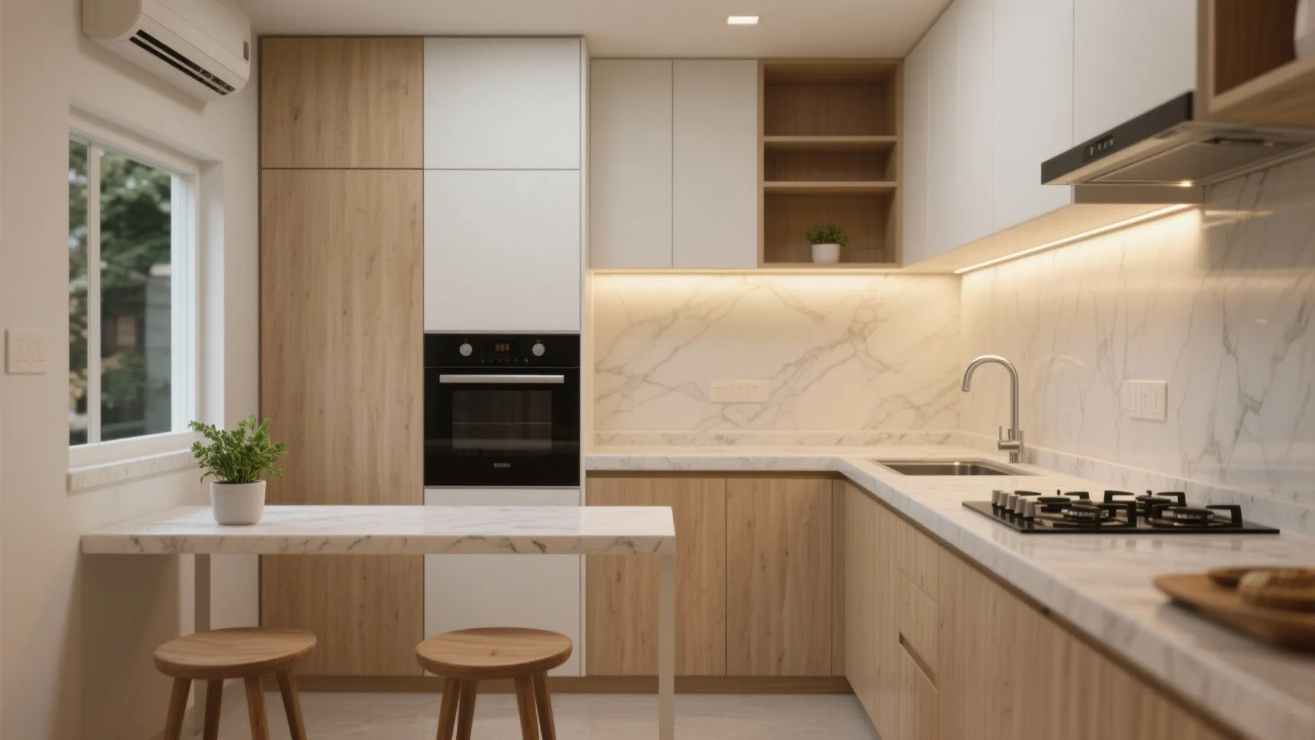 L-shaped Kitchen + Minimalist Storage