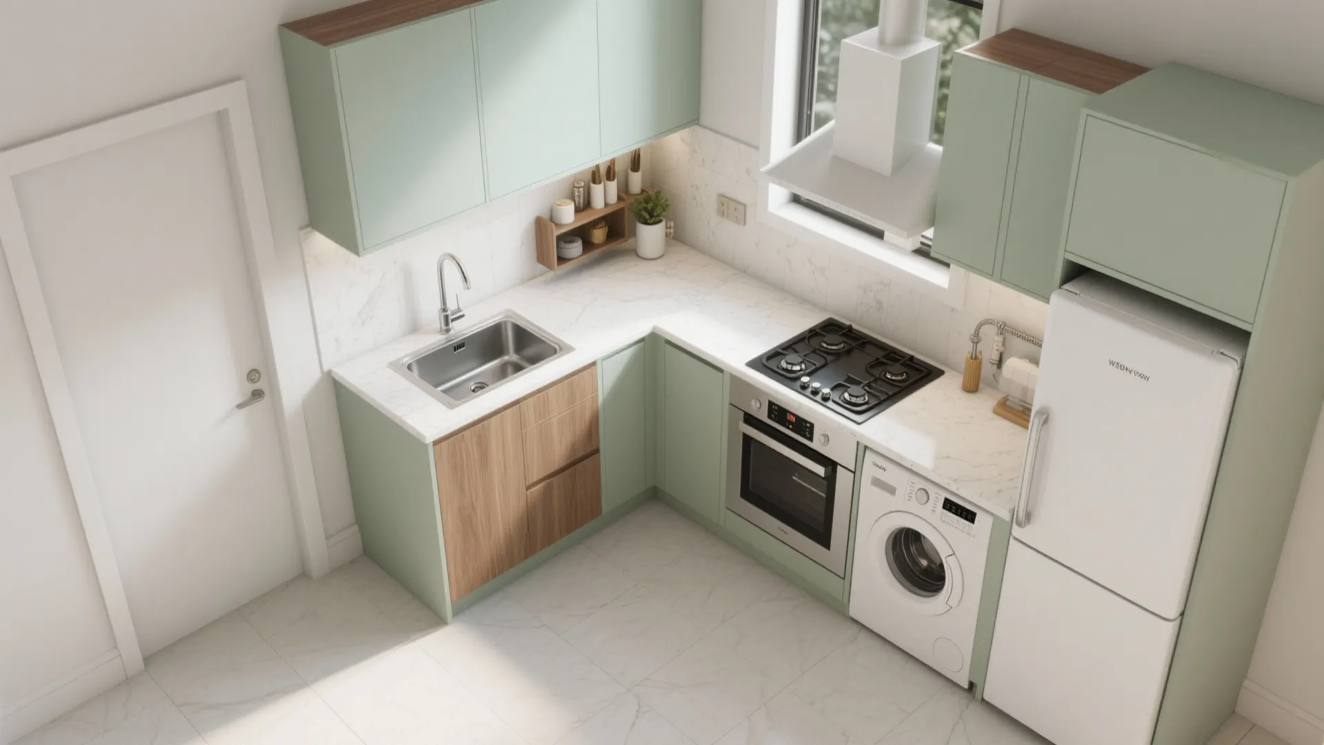 L-Shaped Small Kitchen Layout That Works with Utilities