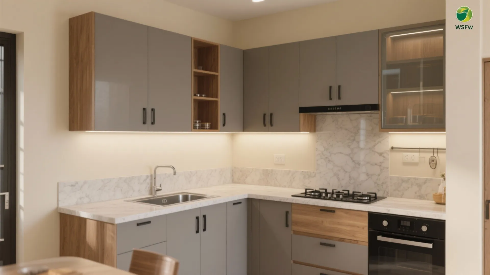 L-Shaped Modular Kitchen with Vertical Storage