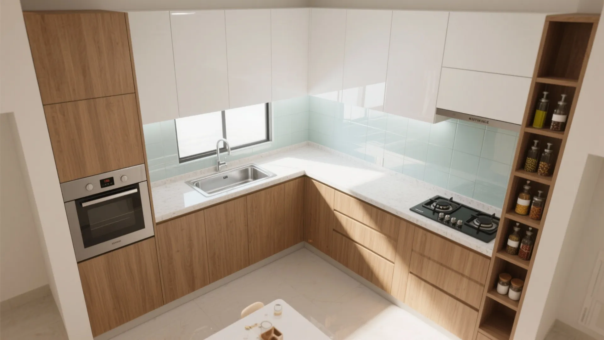Right-Sized L-Shaped Kitchen with a Light-Bouncing Backsplash