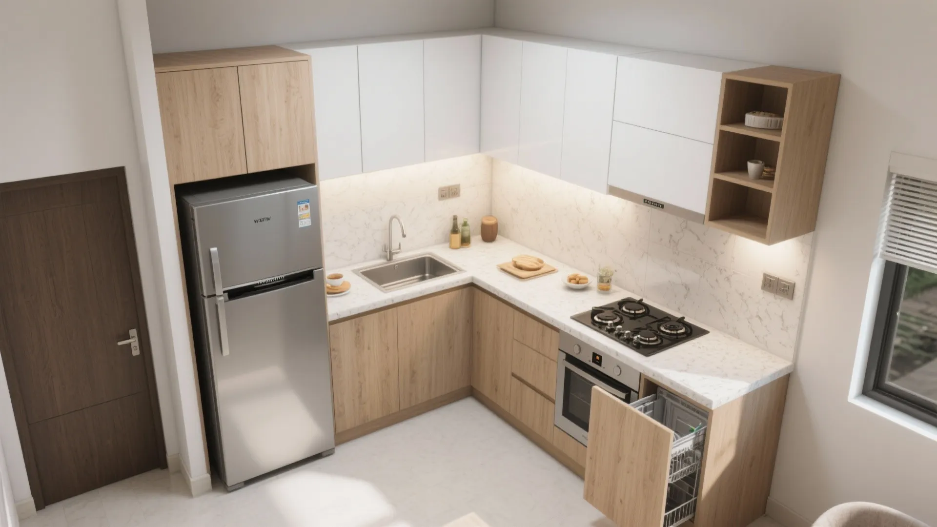 L-Shaped Compact Kitchen That Works Hard