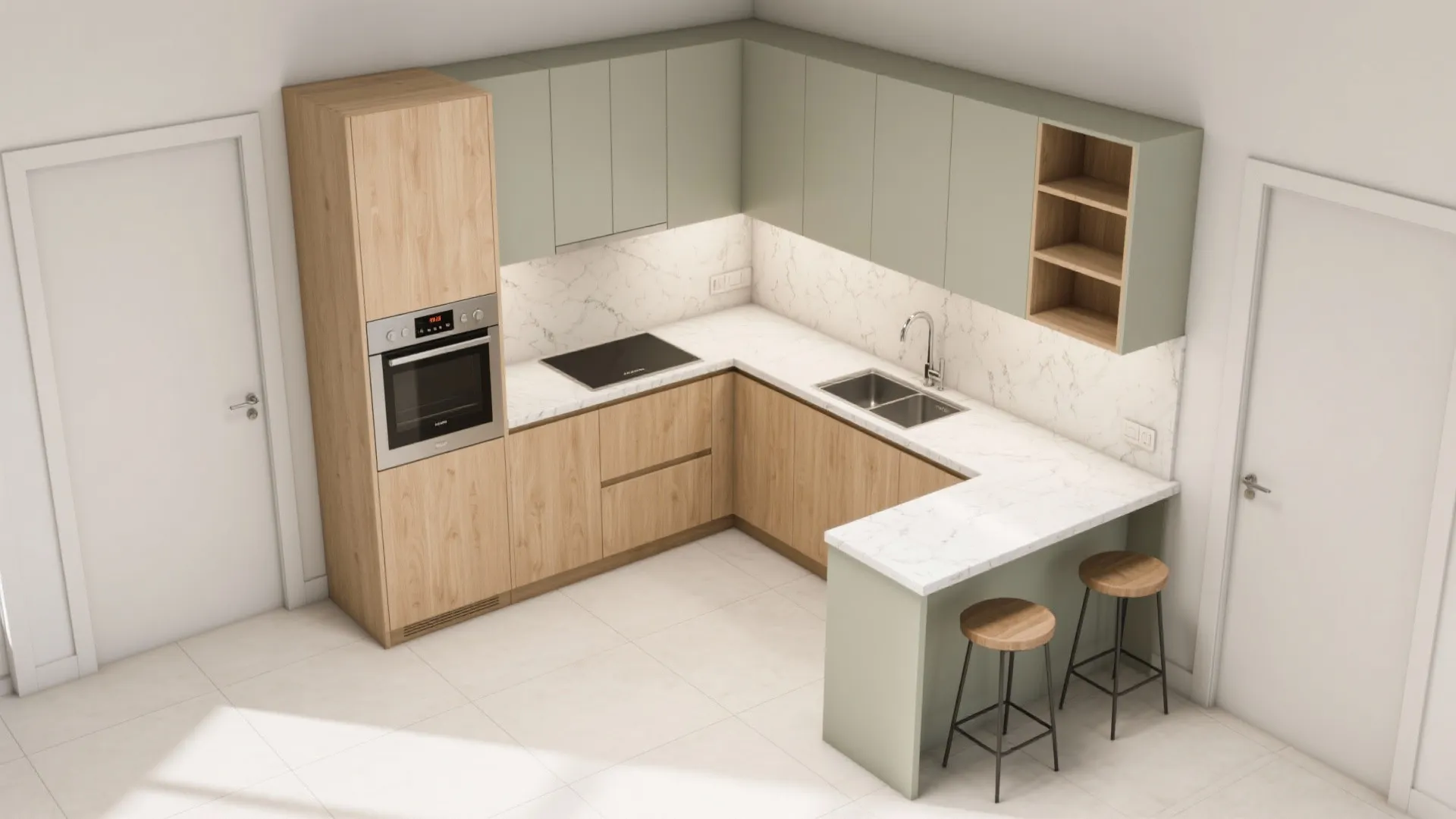 L-Shaped Small Kitchen With a Breakfast Ledge