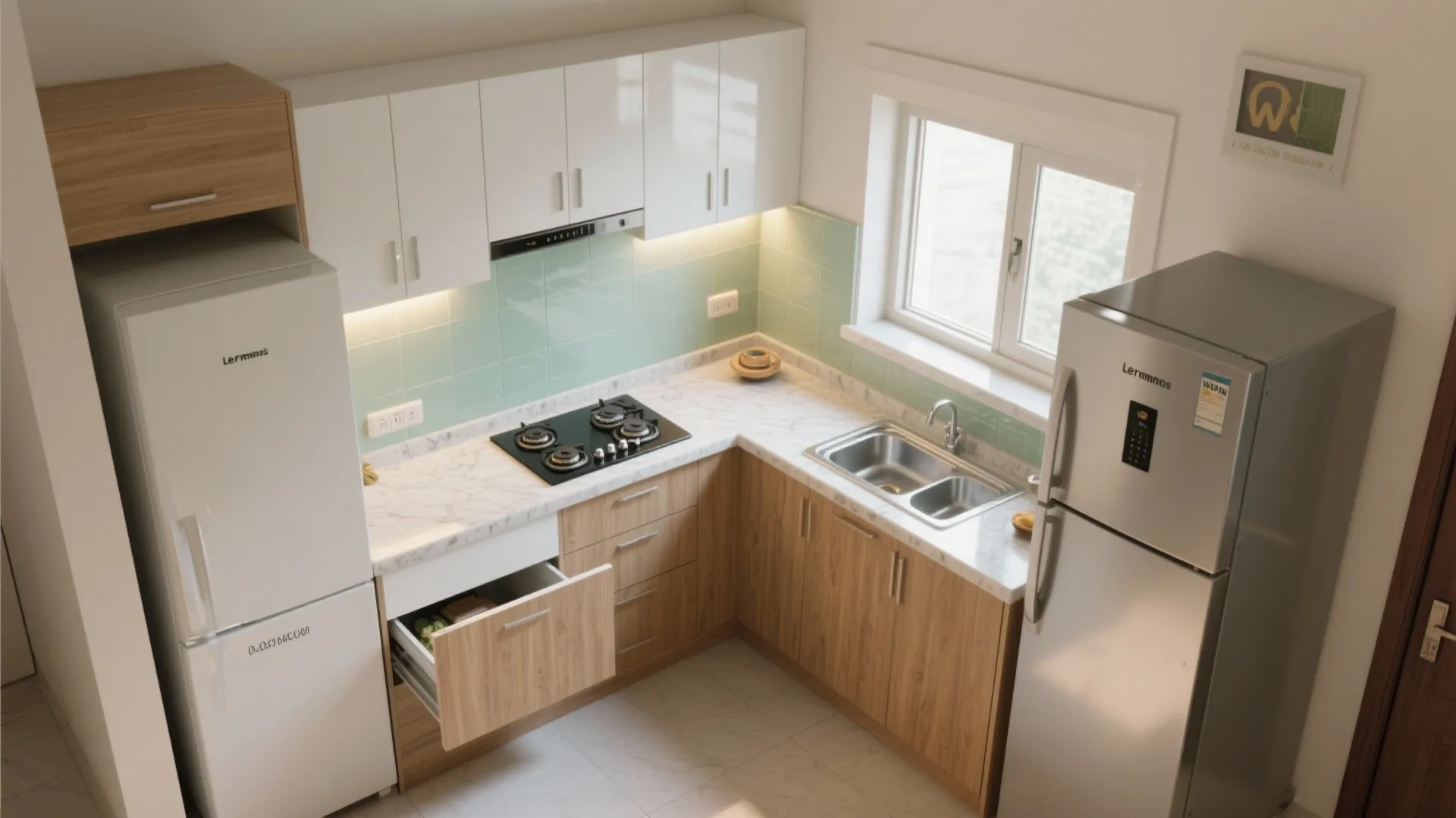 L-Shaped Kitchen Layout for Tight Workflow