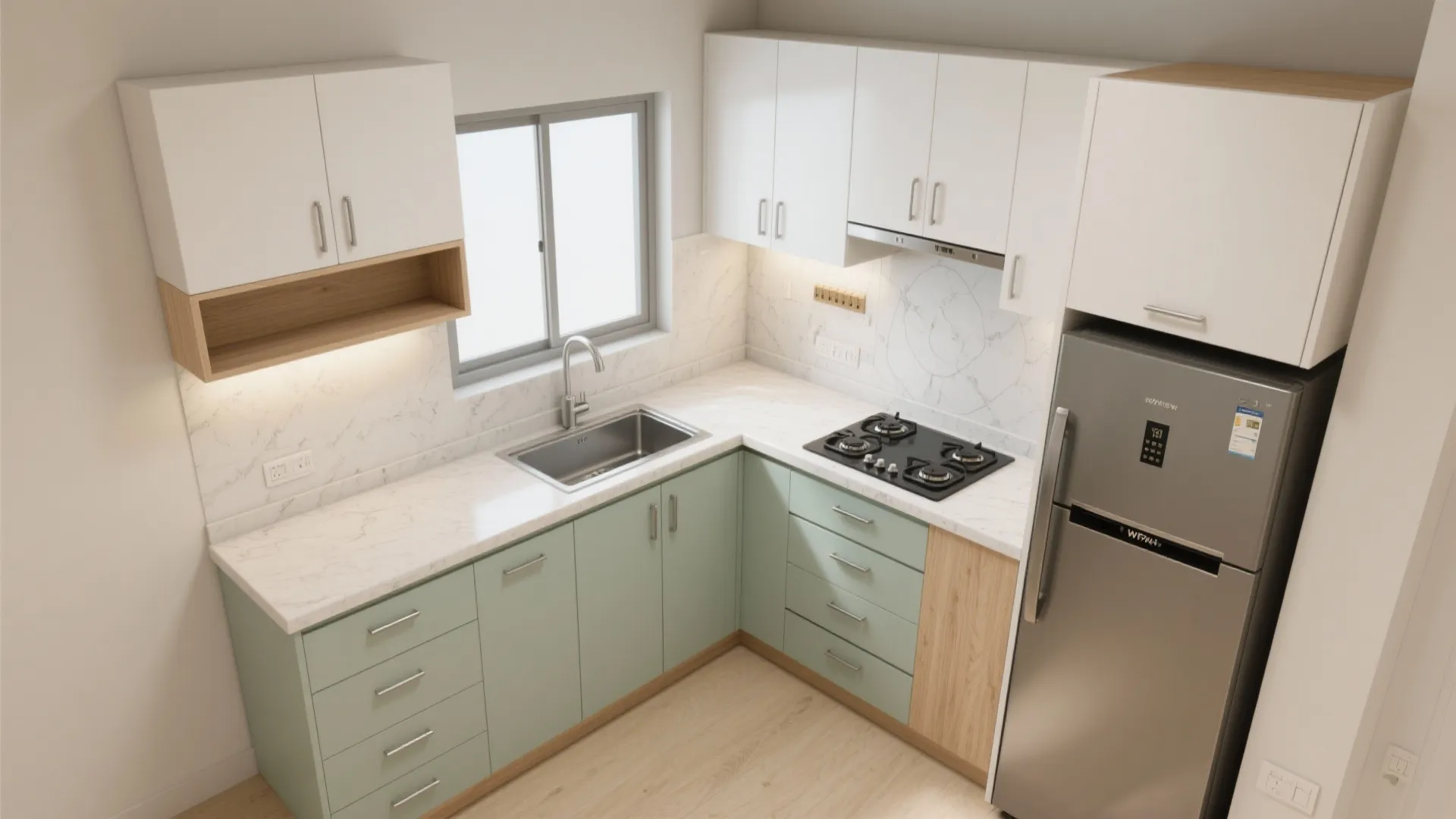 L-shaped kitchen that frees more counter