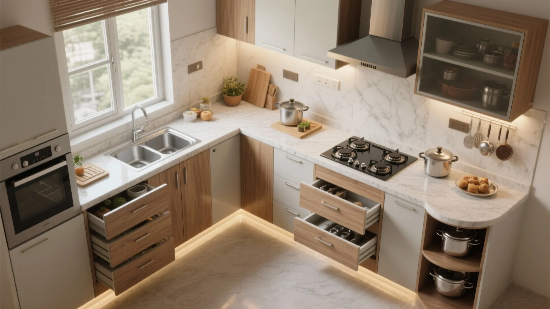 3) L-shaped kitchen that earns every inch