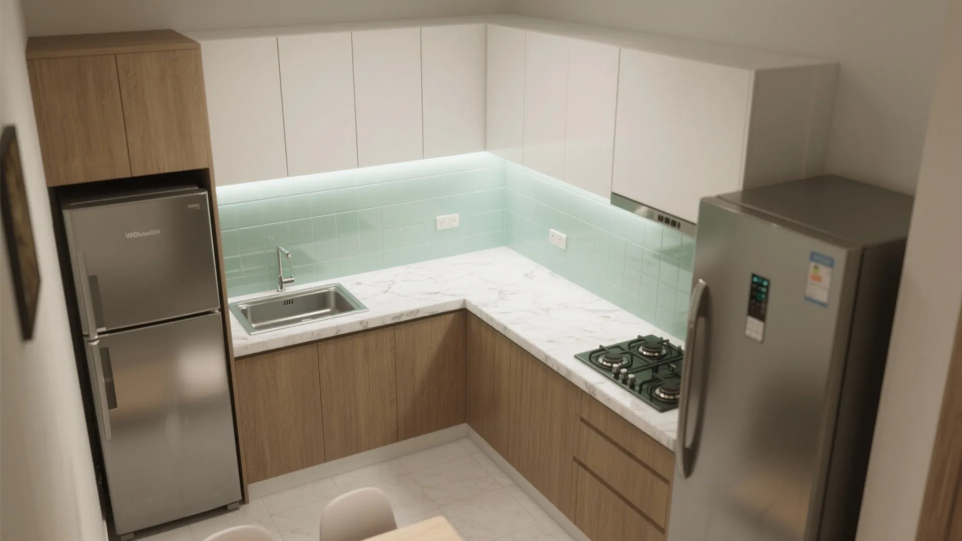 1) L-shaped small kitchen layout for effortless daily cooking