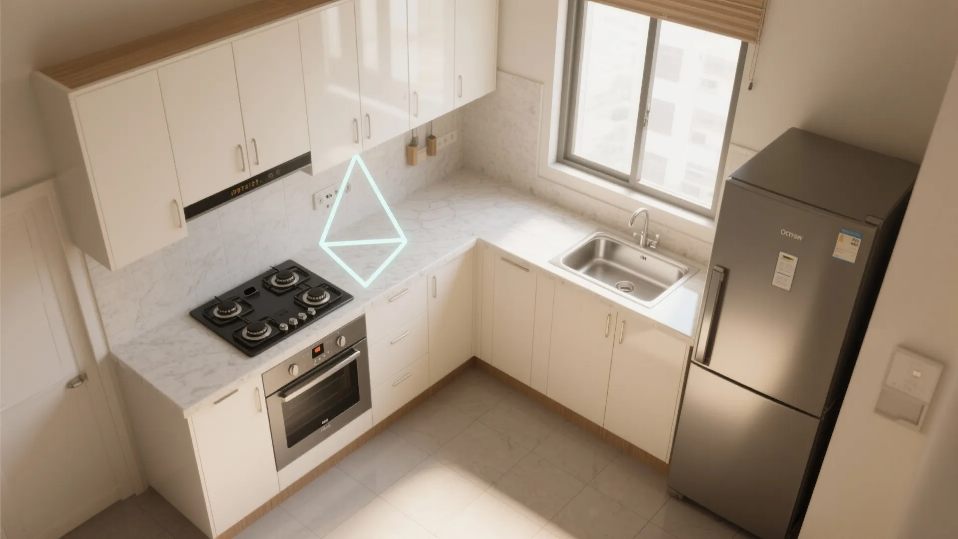 L-shaped compact kitchen for flow and function