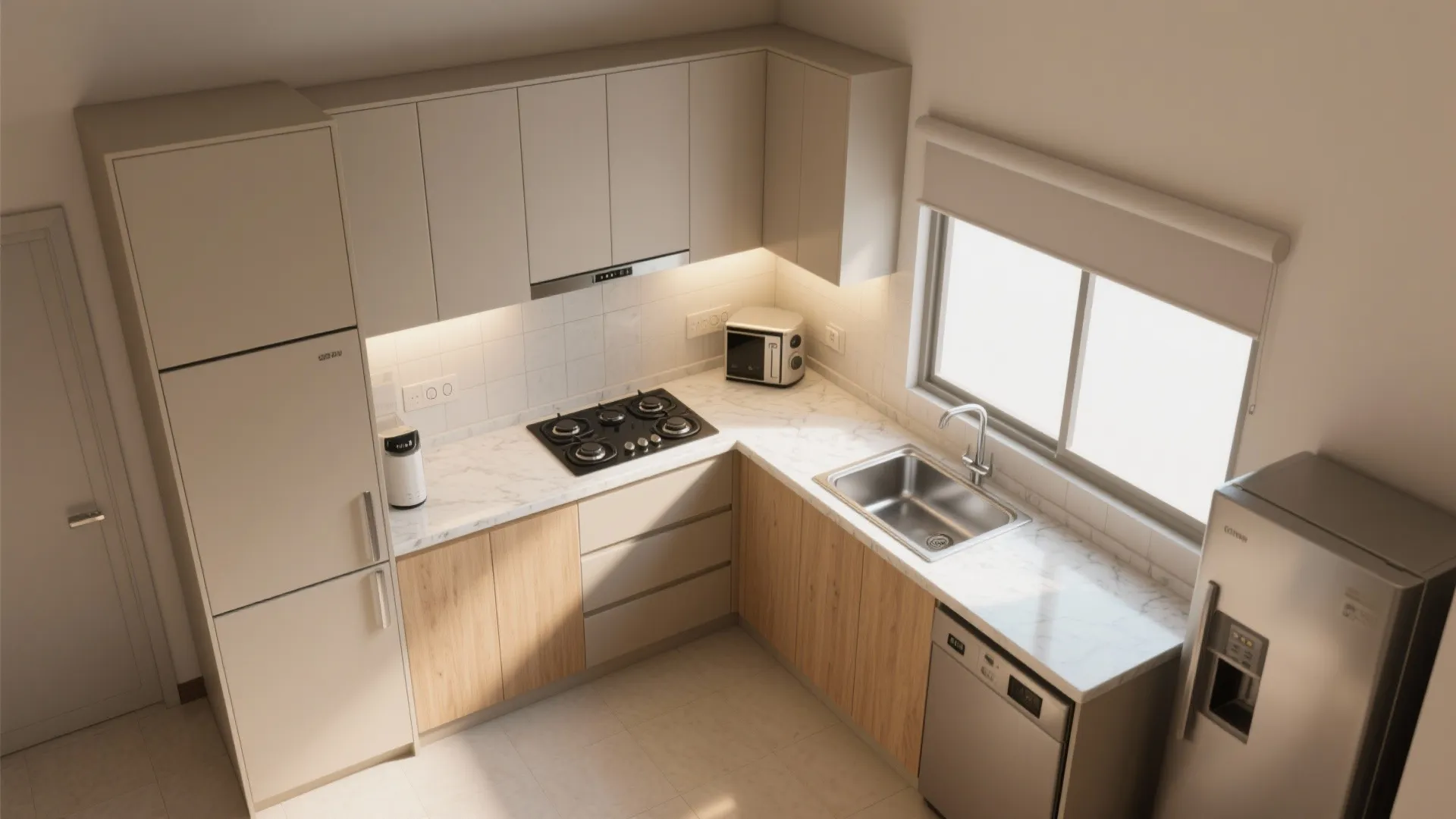L-shaped kitchen with a breakfast ledge