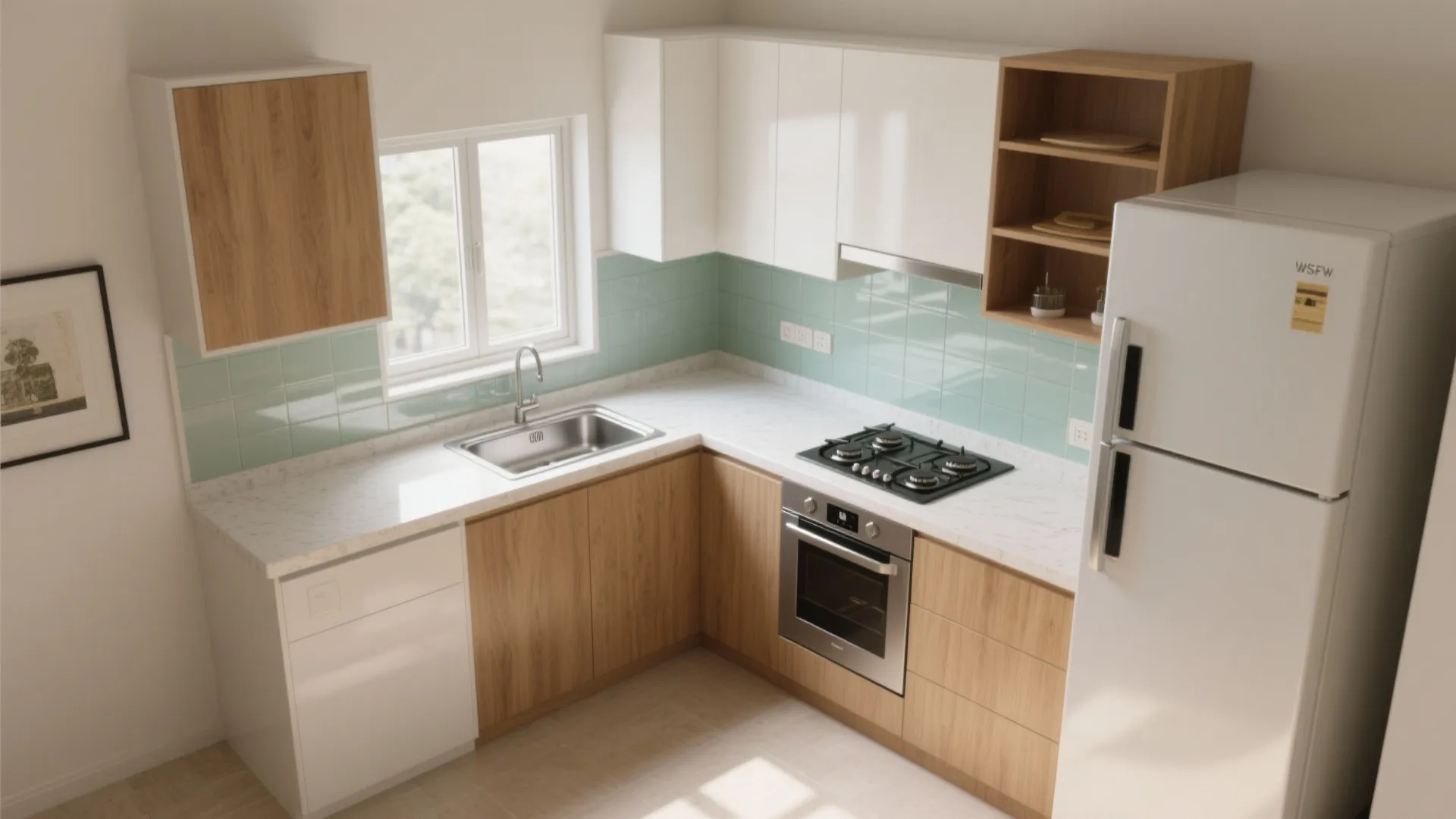 L-shaped kitchen layout for efficient 2 BHK cooking