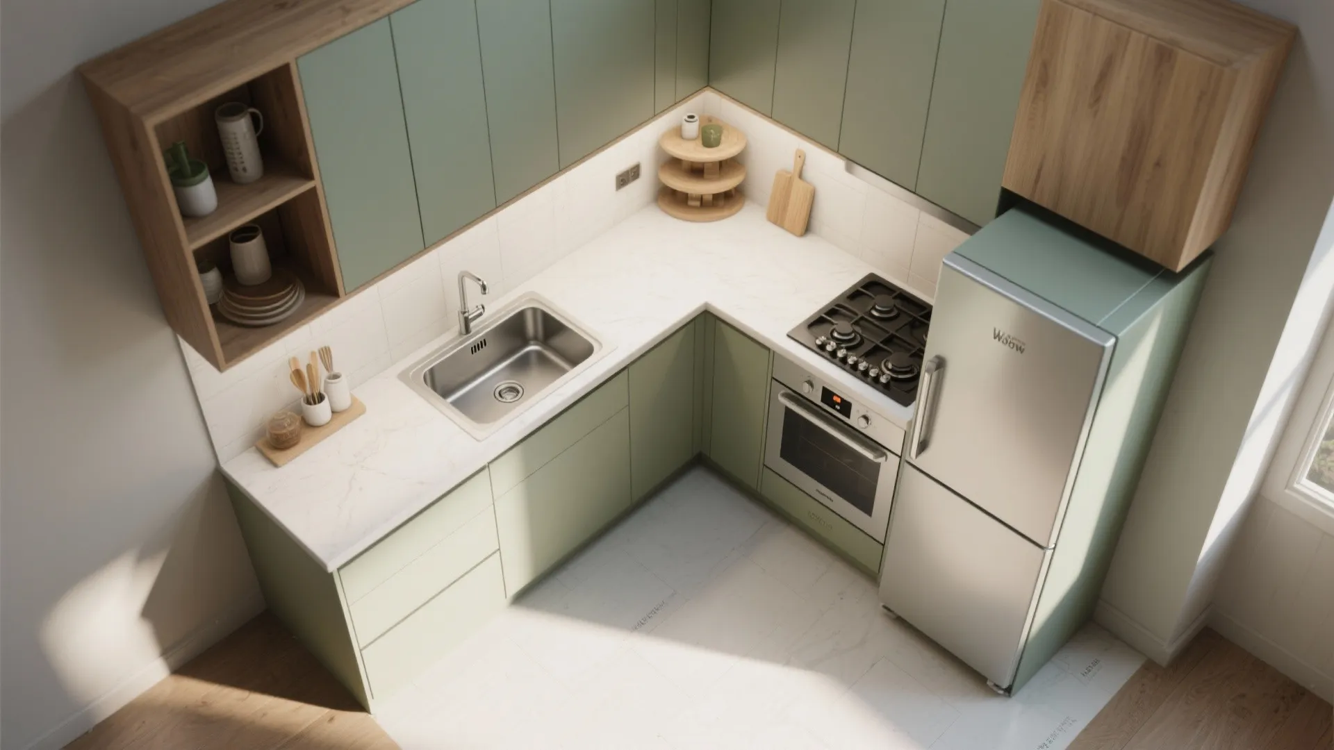 L-shaped small kitchen layout for extra counter space