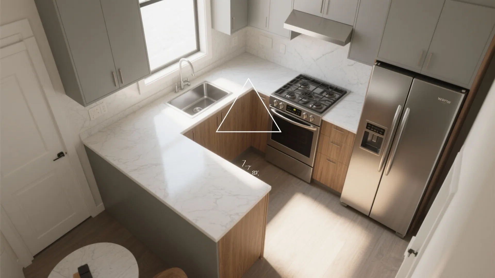 L-shaped small kitchen with a tighter work triangle