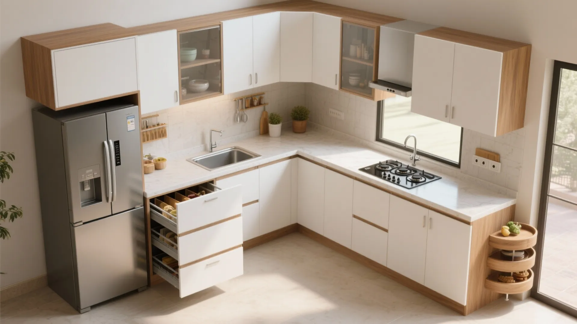 L-Shaped Modular Kitchen That Frees Counter Space