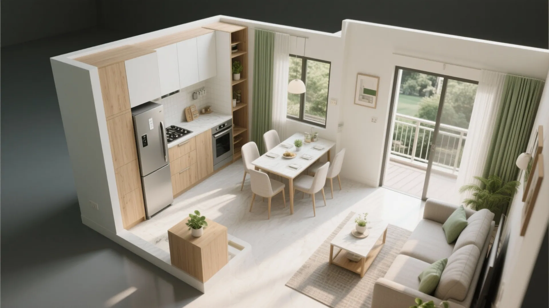 Open-Plan Core with an L-Shaped Kitchen