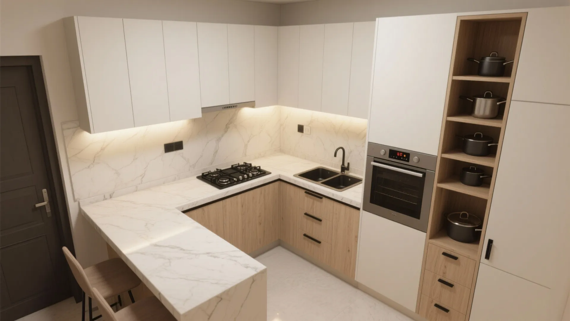 2) Streamlined L-Shaped Kitchen With Vertical Storage