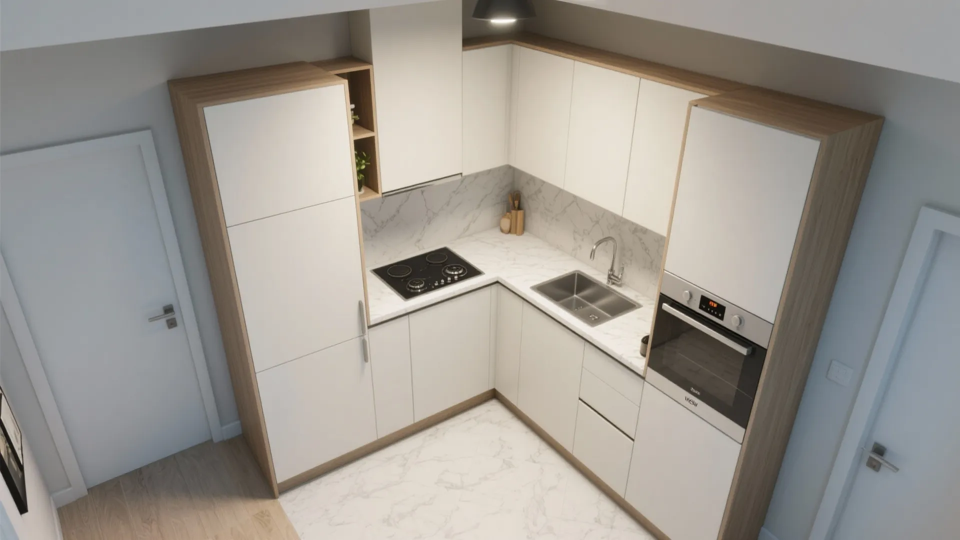 2) Smart, L-shaped kitchen that hugs a corner