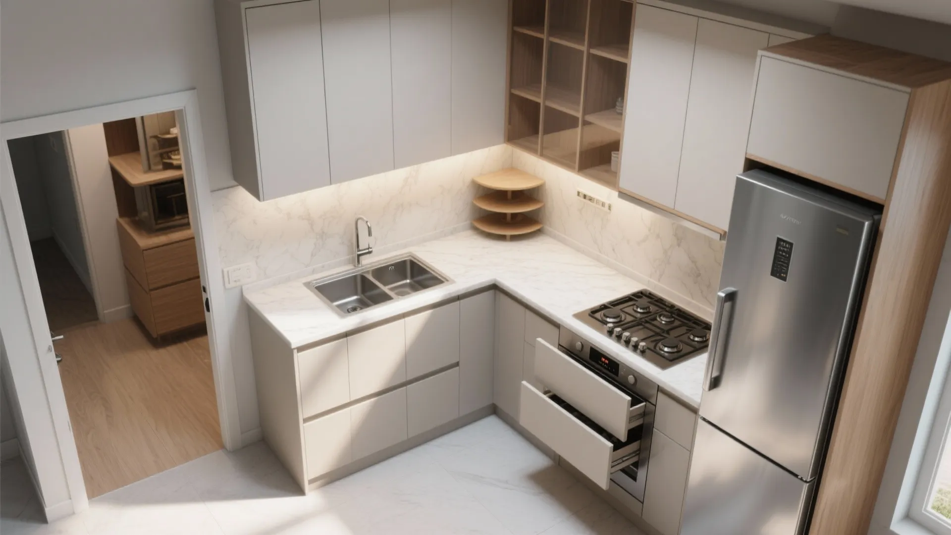 L-shaped kitchen workflow that truly fits apartment life