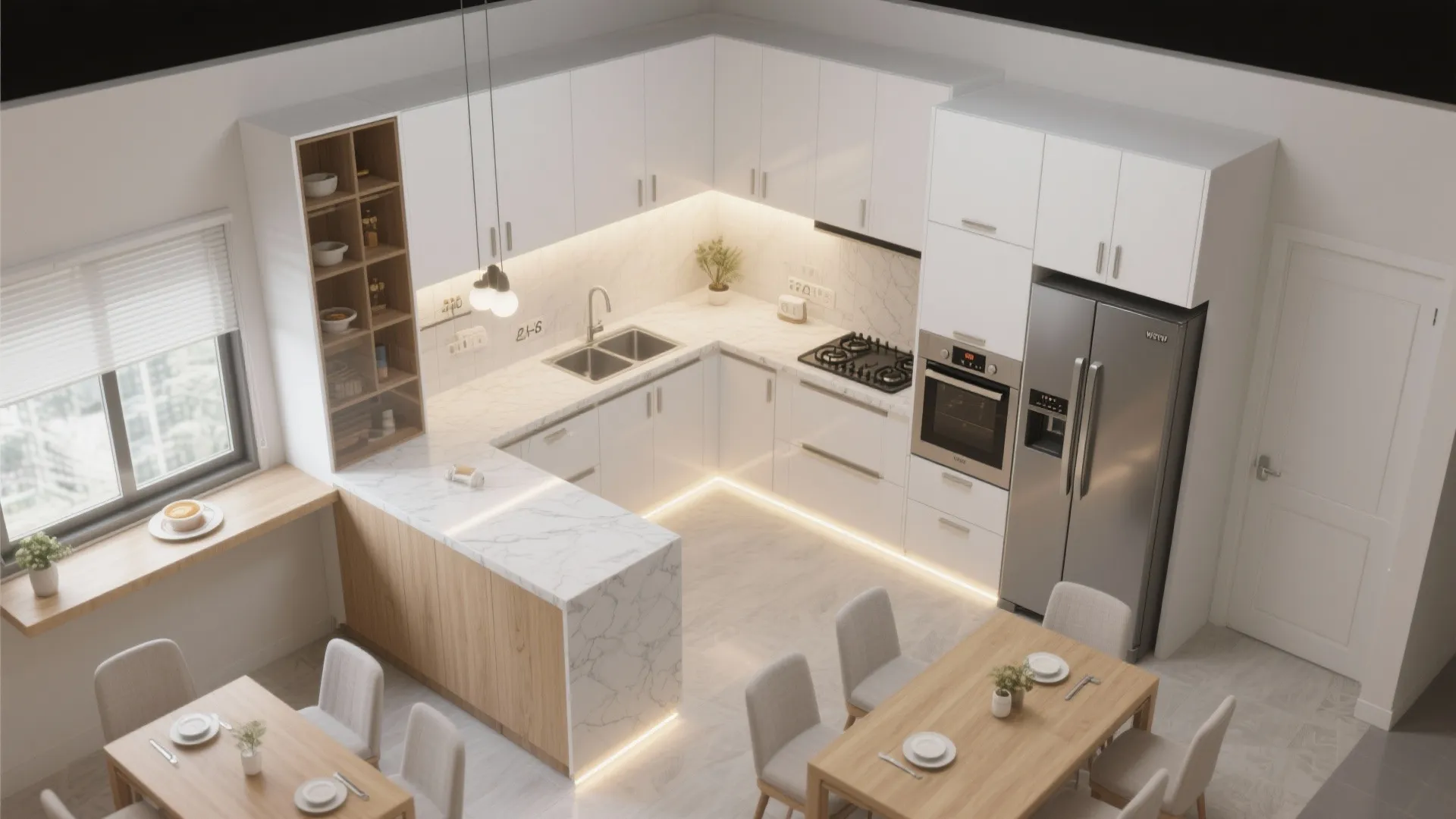 L-shaped kitchen with a tuned work triangle