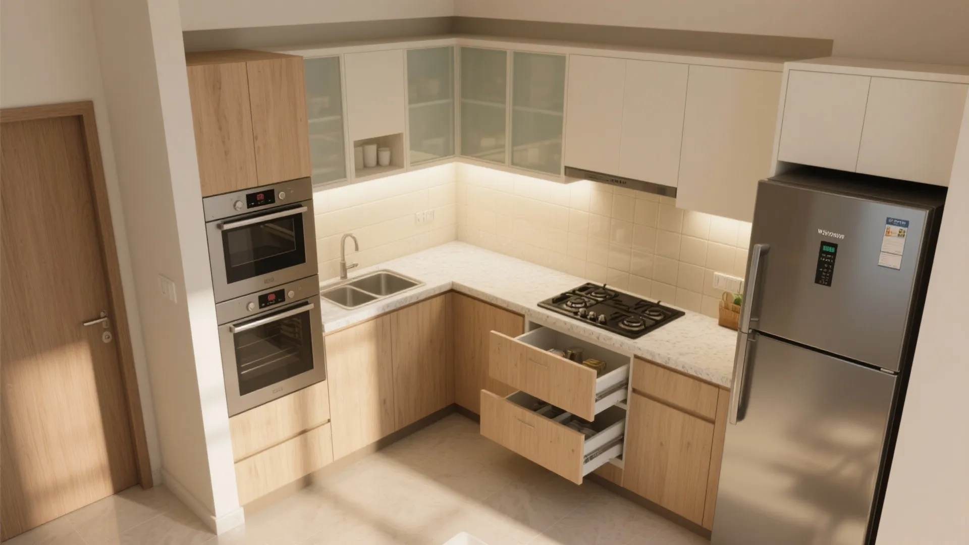 L-Shaped Kitchen That Works Hard in a 2 BHK