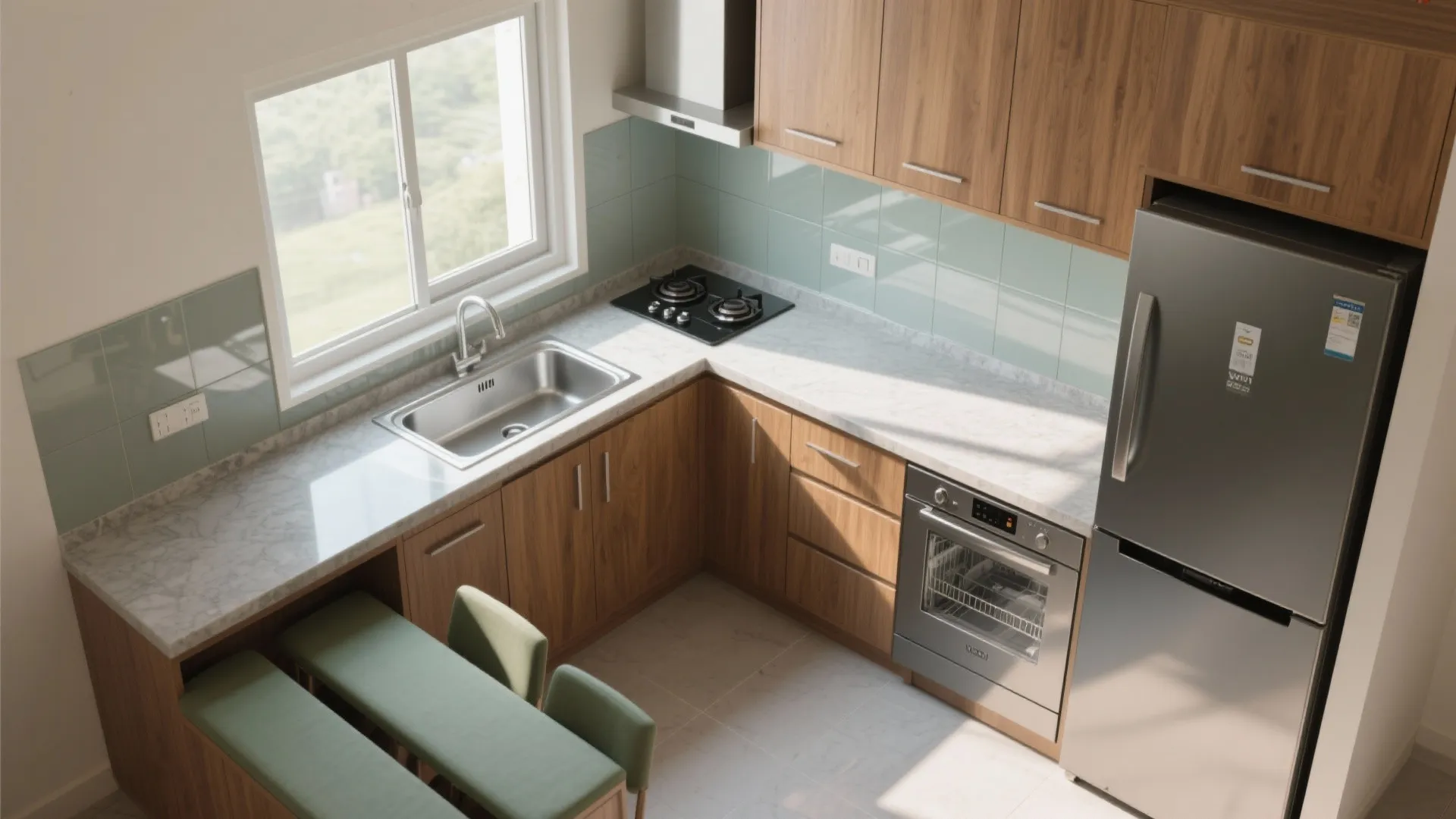 2) A Vastu-Smart, L-Shaped Kitchen With a Breakfast Ledge