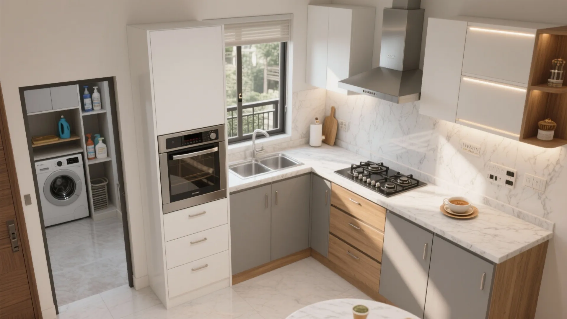 A hardworking L-shaped or parallel kitchen with utility
