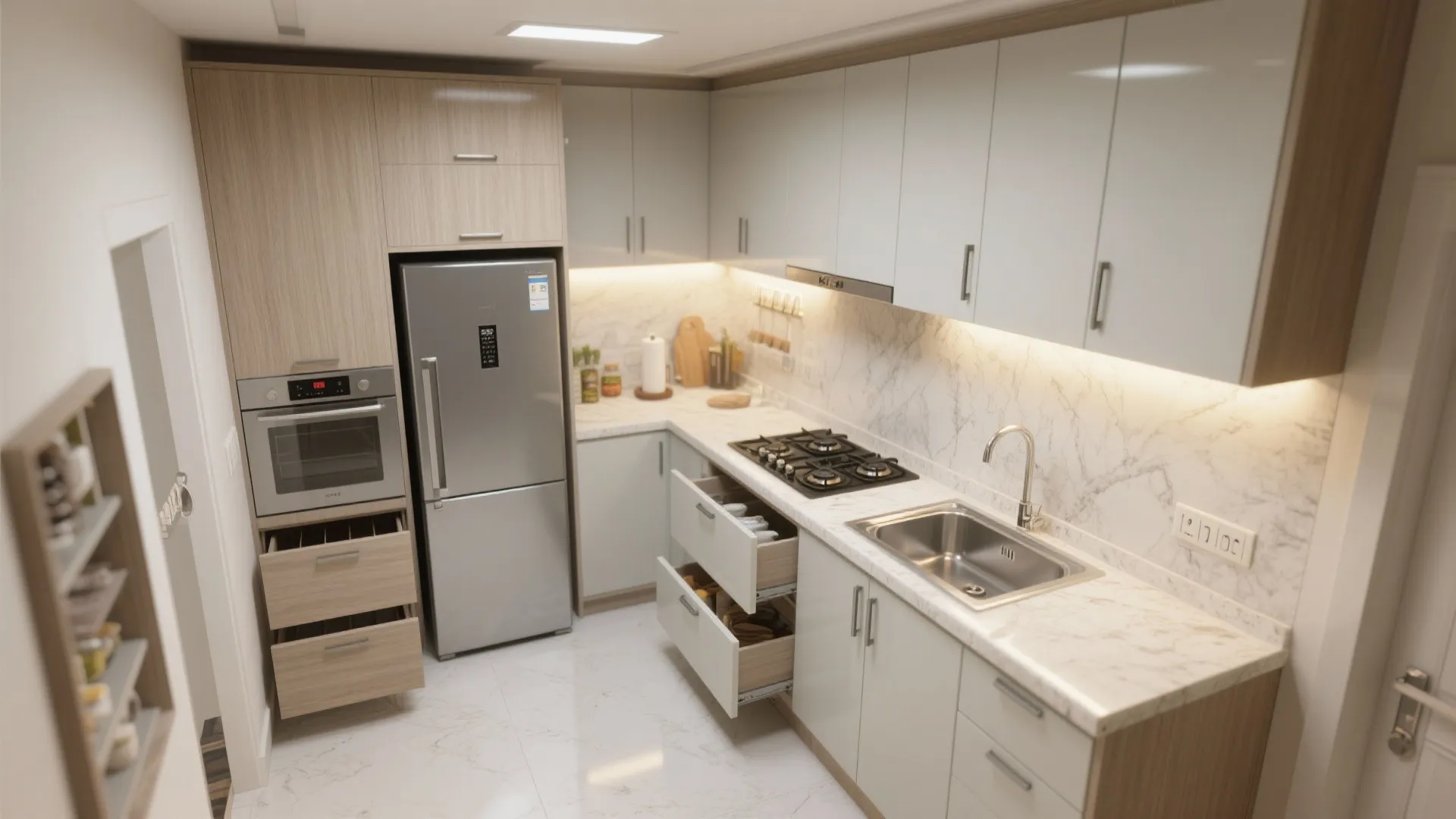 Modular L-Shaped Kitchen With Vertical Storage