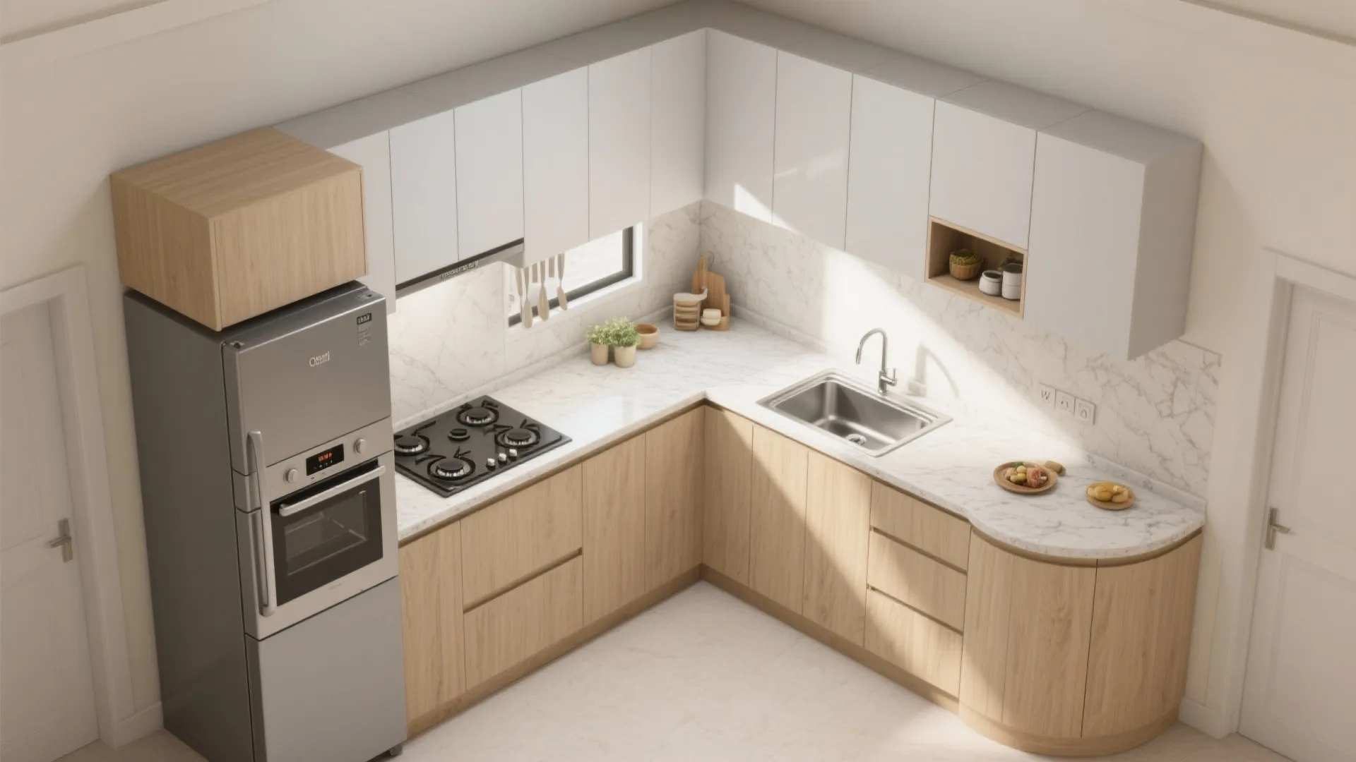 L-shaped kitchen layout for compact 3BHKs