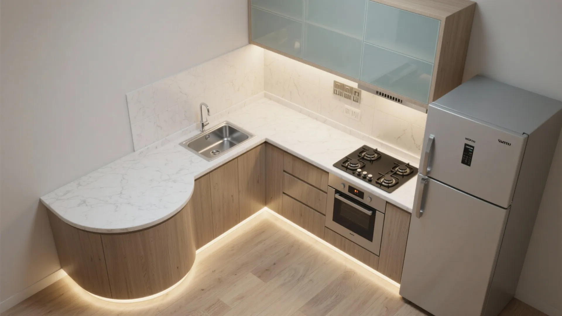 L-shaped small kitchen layout that works hard