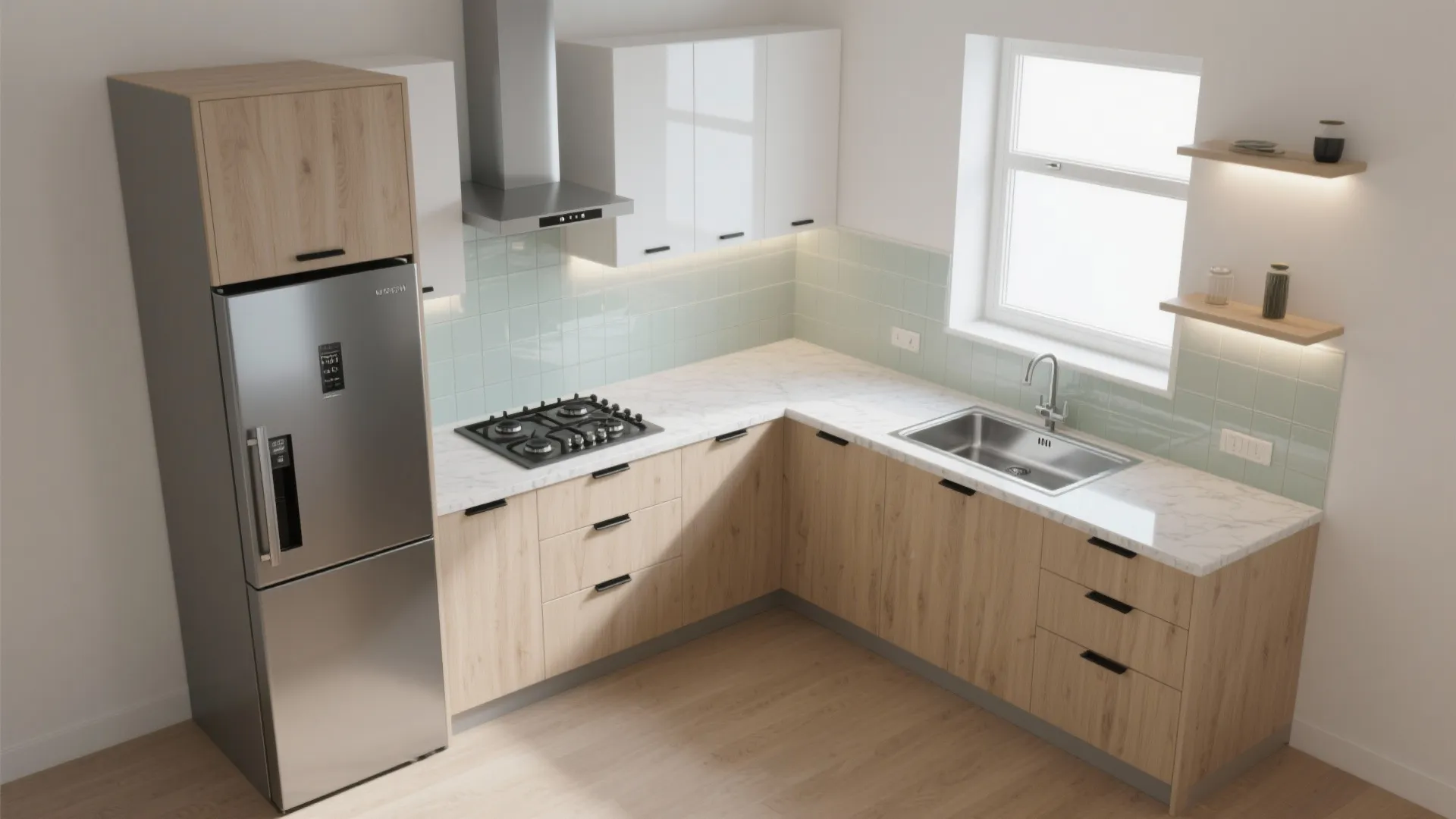 Compact modular kitchen: an L that works like a U