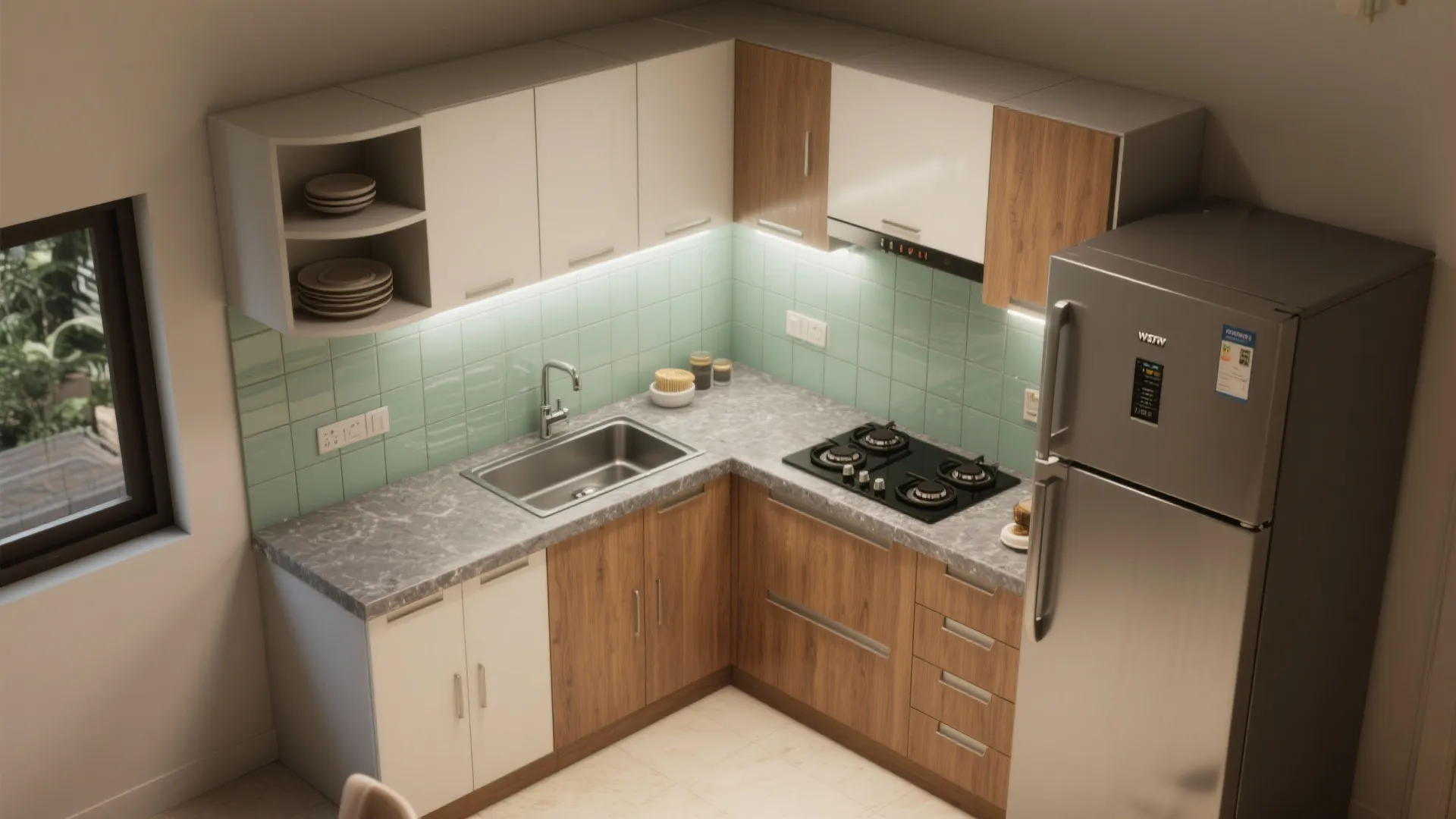 L-shaped small kitchen layout