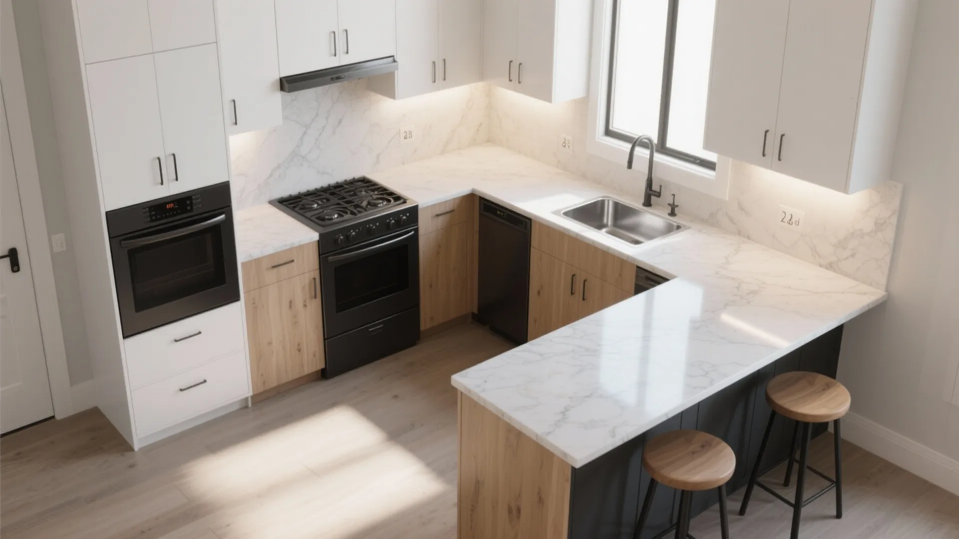 3) A right-sized L-shaped kitchen with a breakfast ledge