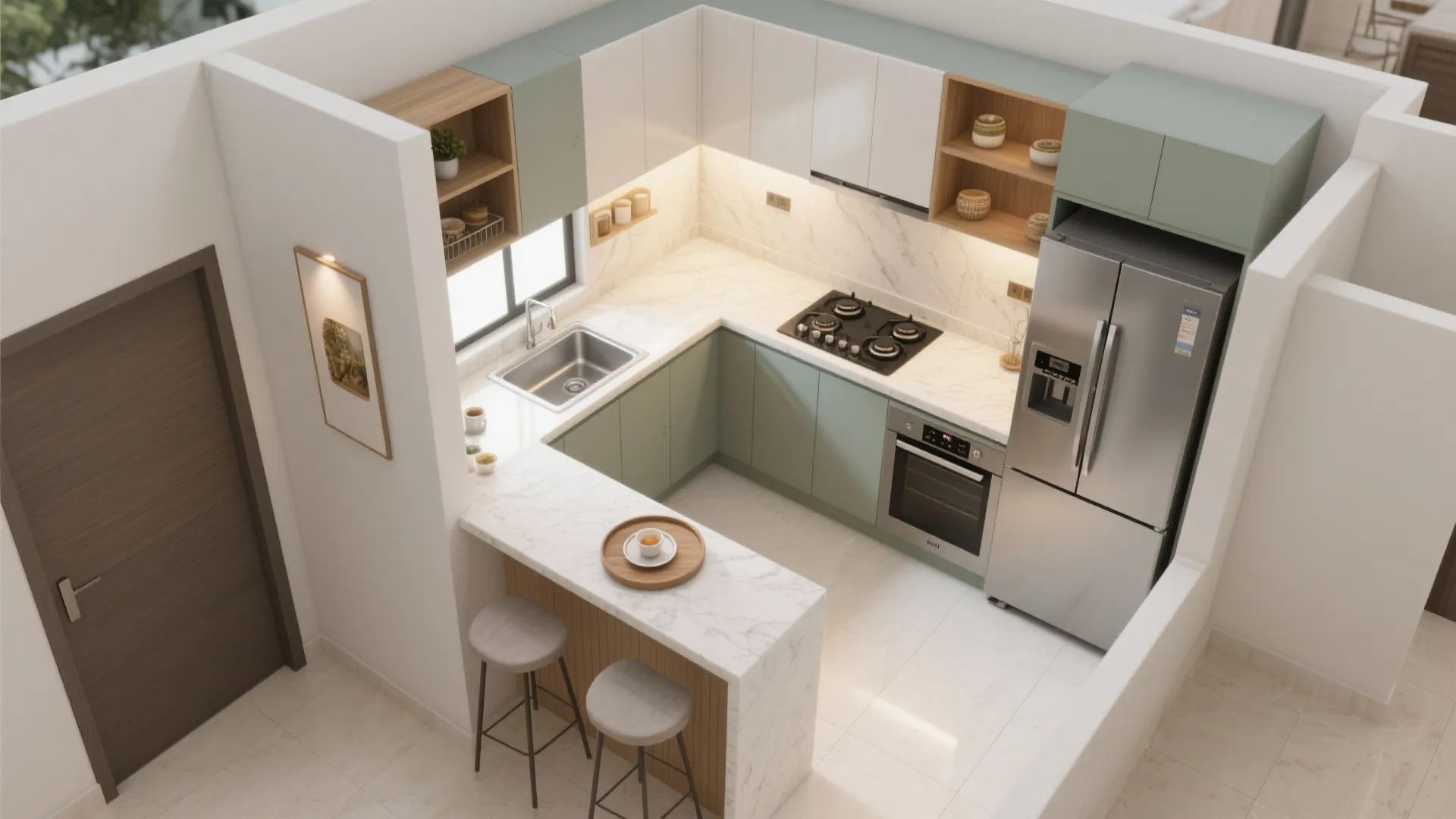 L-shaped modular kitchen and a tighter work triangle