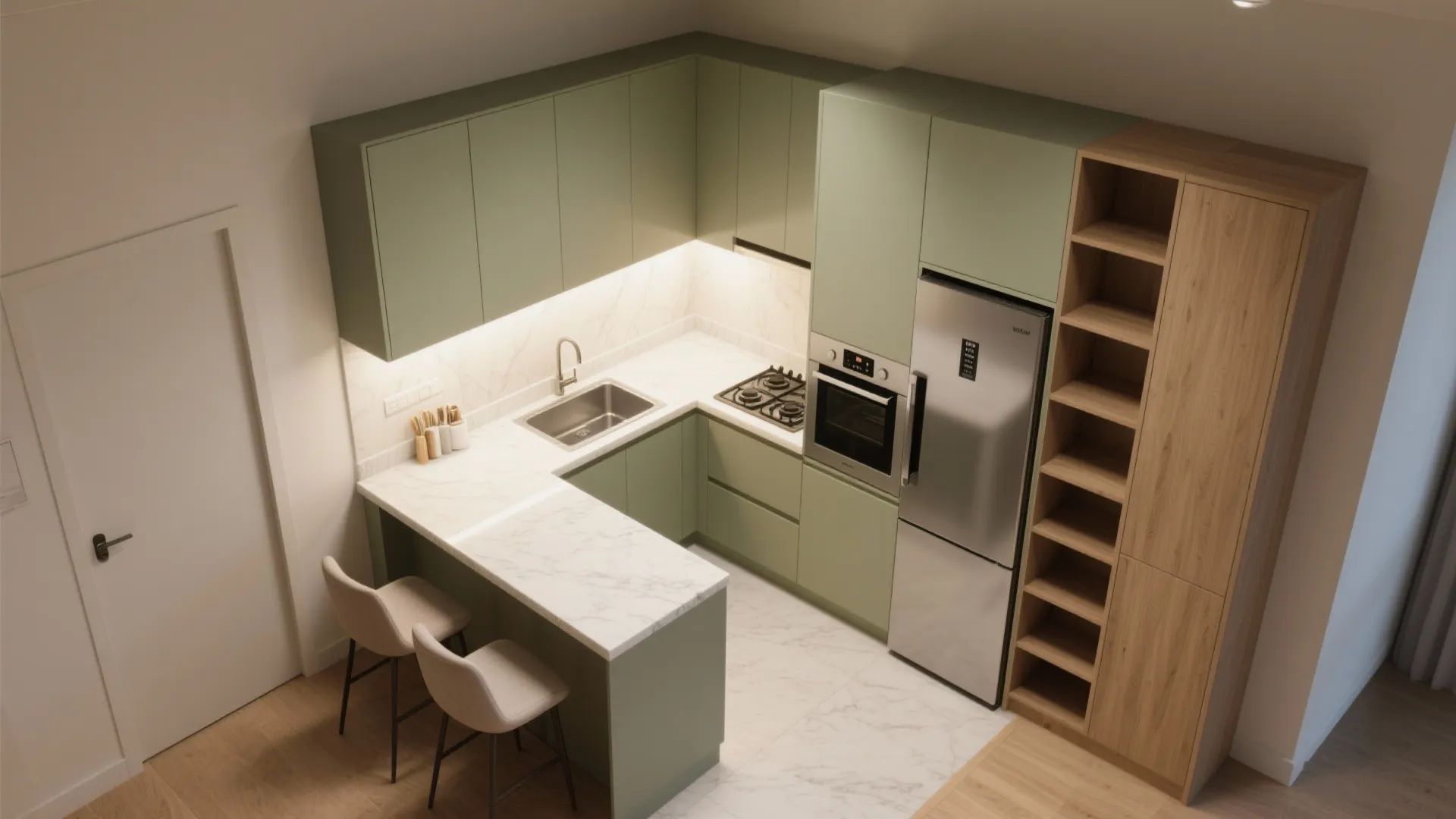 L-shaped small kitchen for more counter space