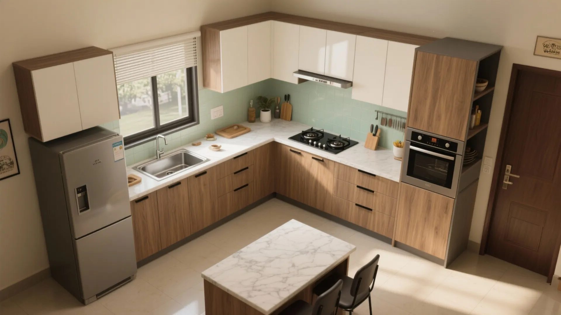 L-Shaped Modular Kitchen With Indian Workflow in Mind