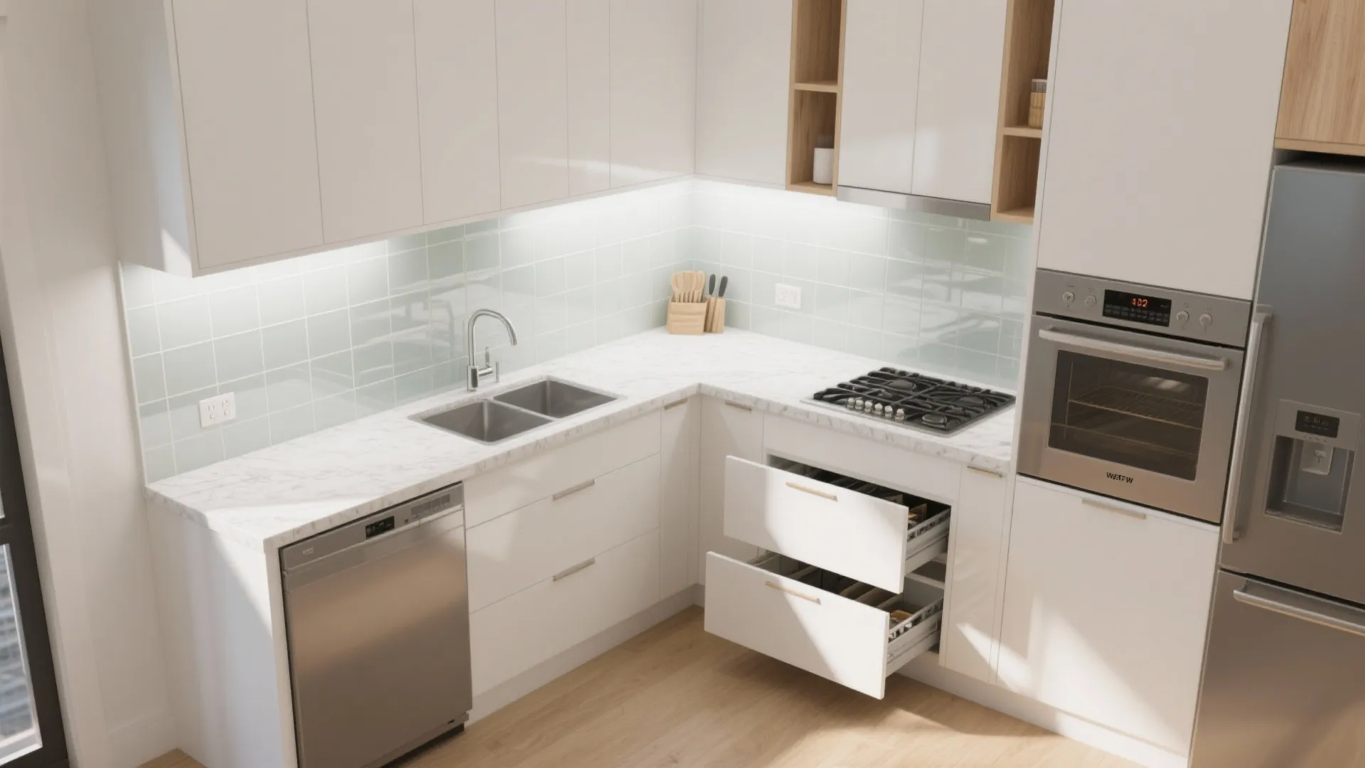 Compact L-shaped kitchen that works hard