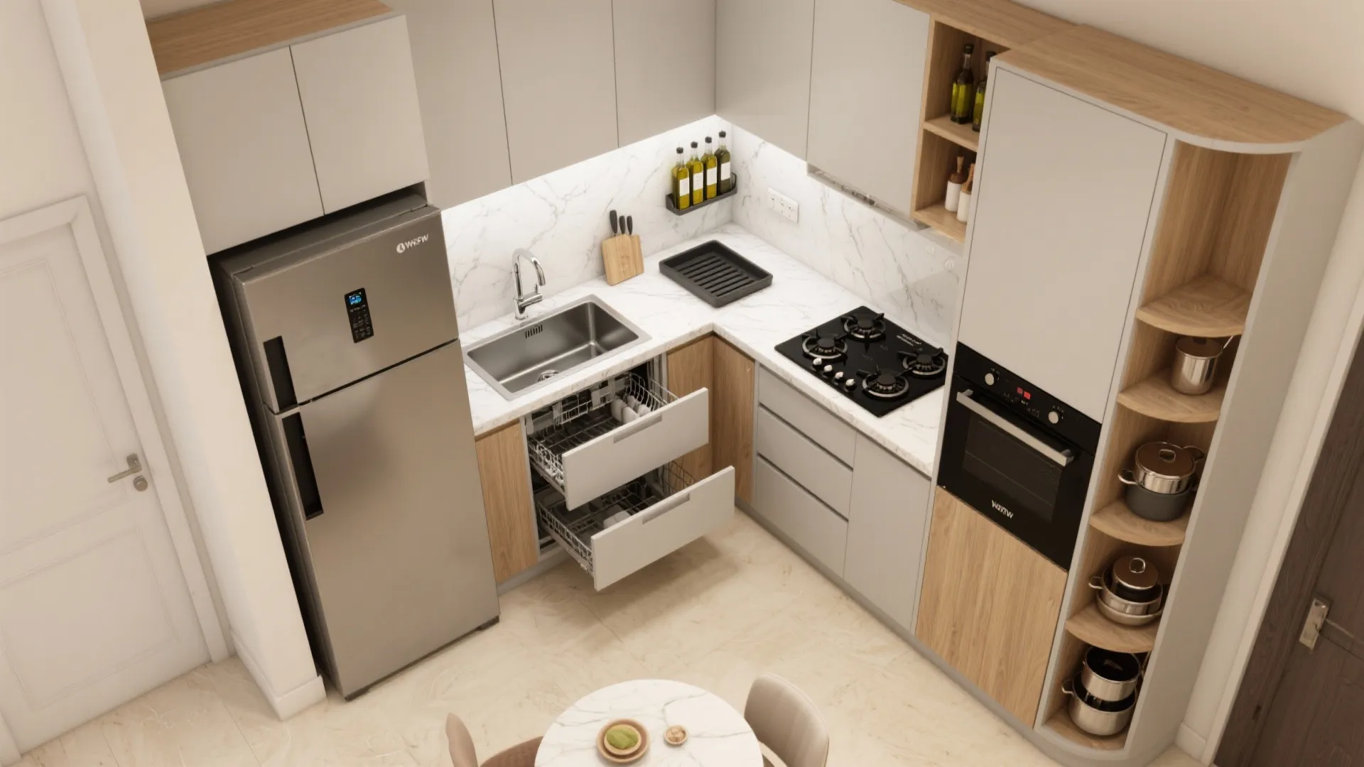 2) Modular L-Shaped Kitchen With Smart Storage