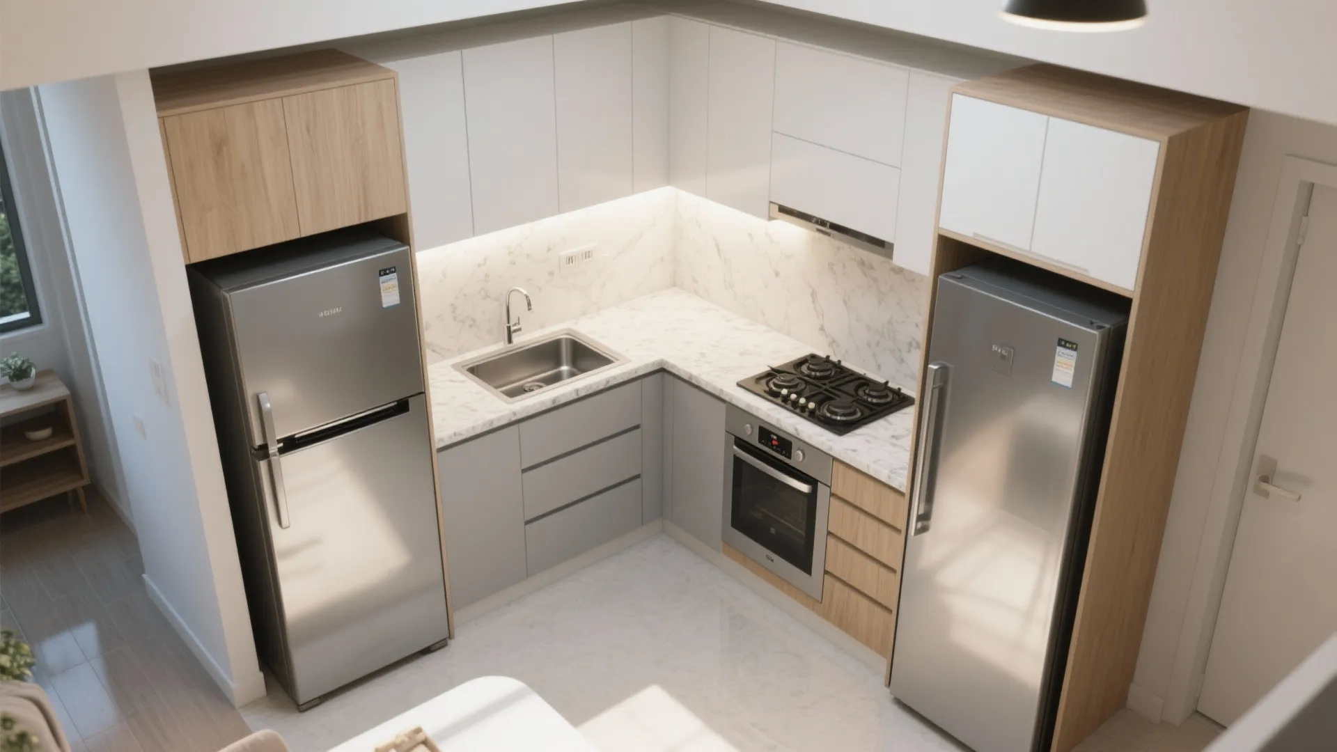 L-Shaped Kitchen with a Compact Work Triangle