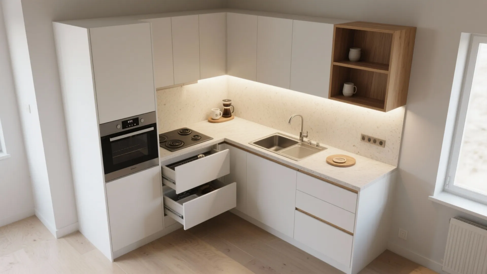 L-shaped micro-kitchen that works harder