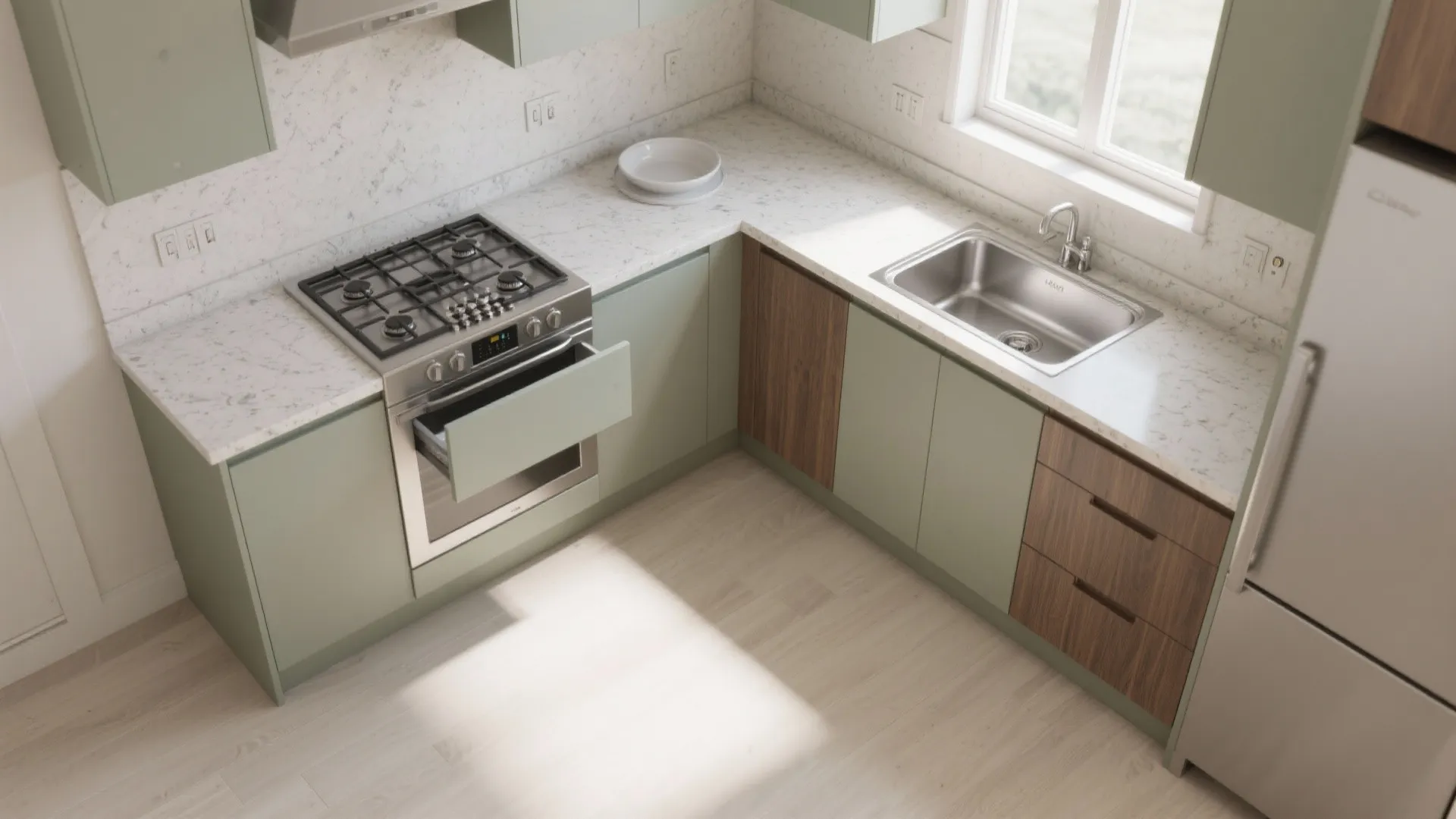 L-shaped kitchen that respects Kolkata-sized clearances