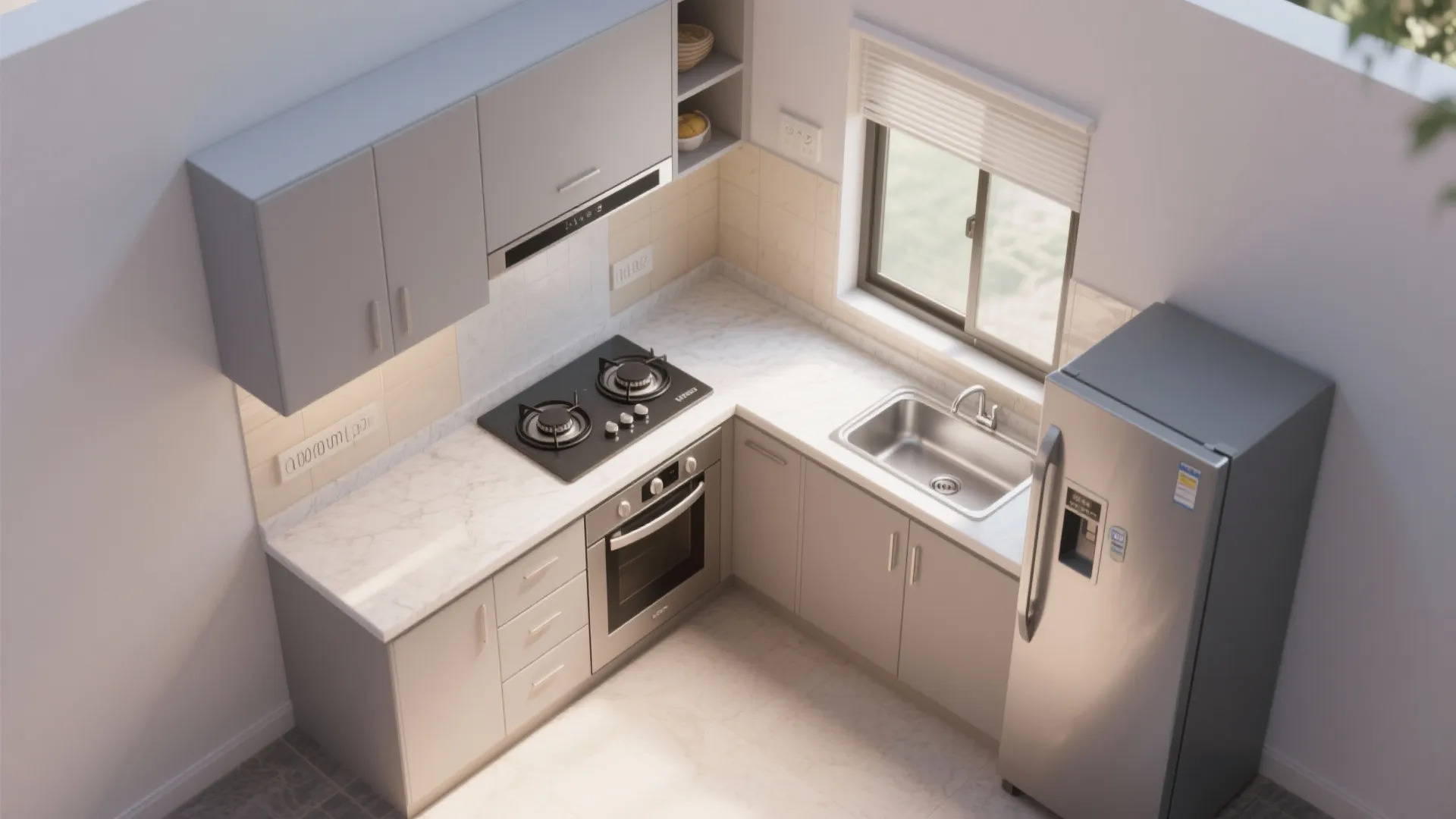 L-shaped kitchen layout for agile cooking in tight corners