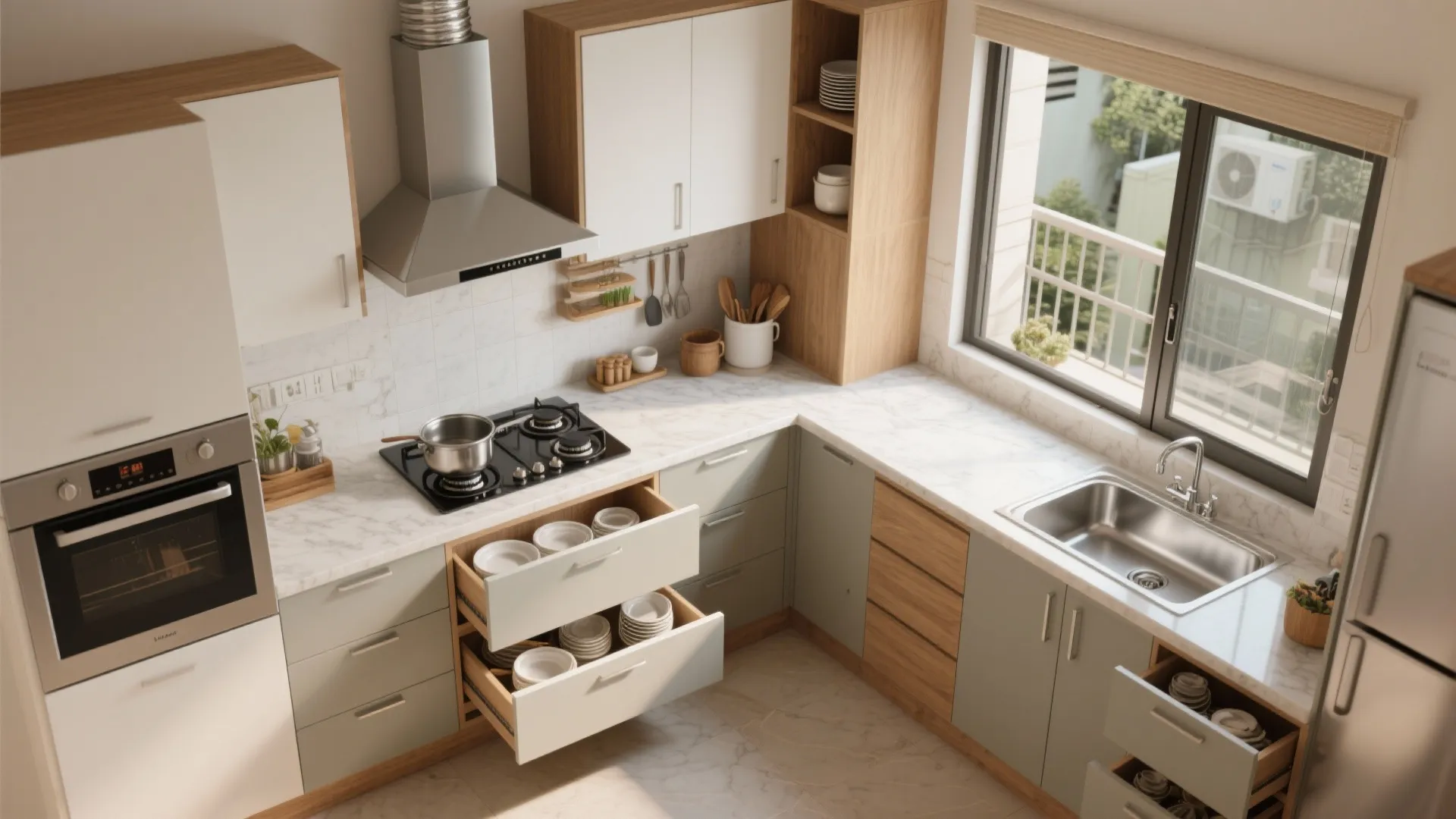 Kitchen zoning with an L-shaped plan and a smarter utility
