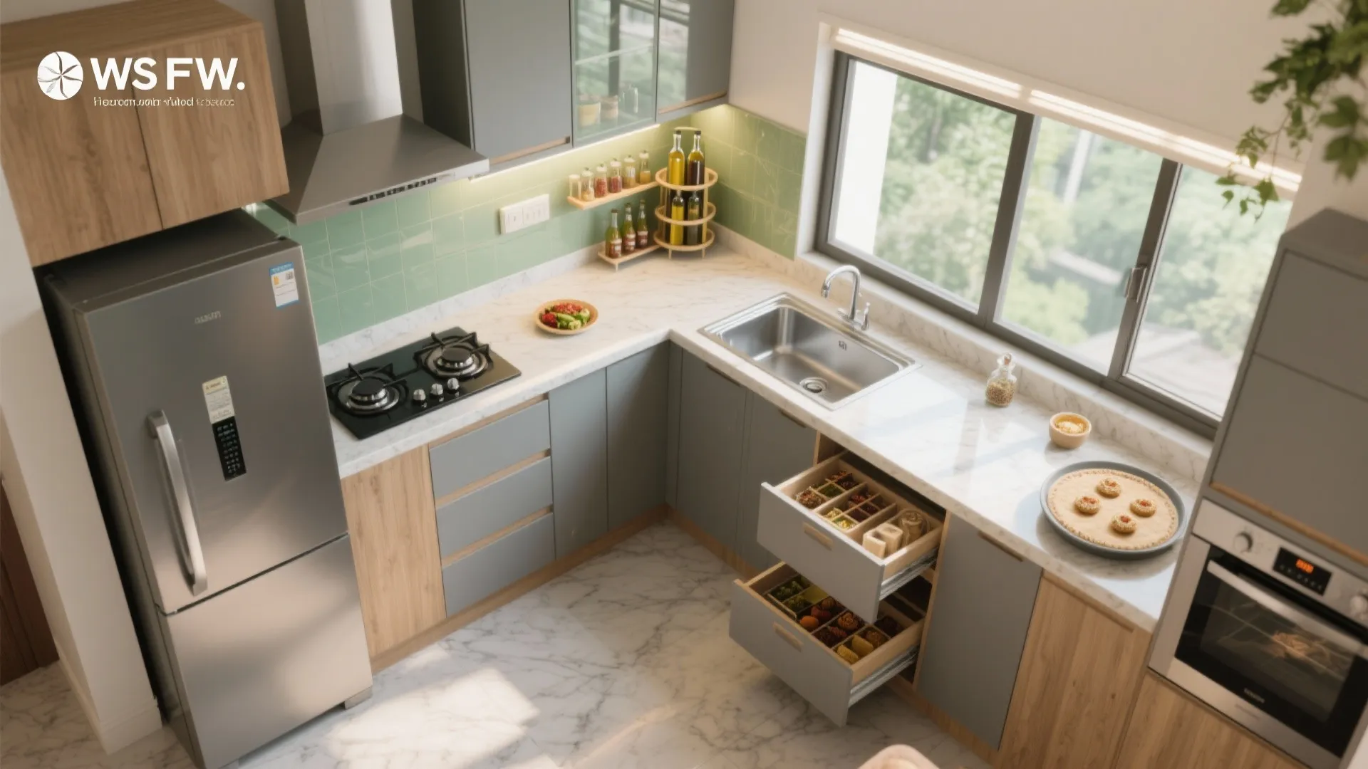 Smart L-shaped kitchen with utility that works