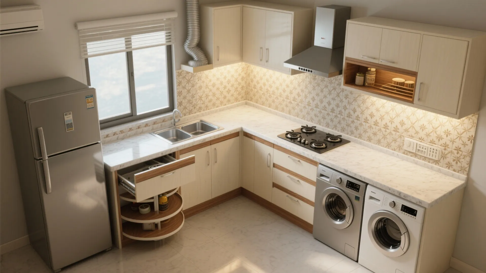L-shaped kitchen with a hardworking utility