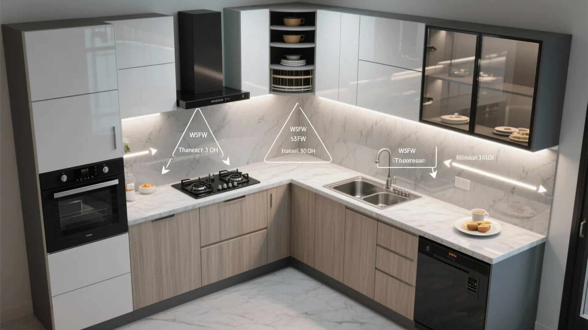 Modular kitchen with an L-shaped workflow