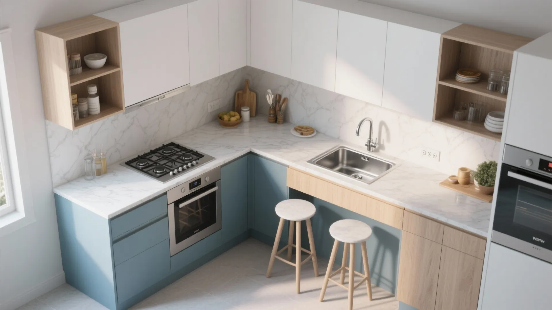 L-shaped kitchen with a breakfast ledge that actually fits