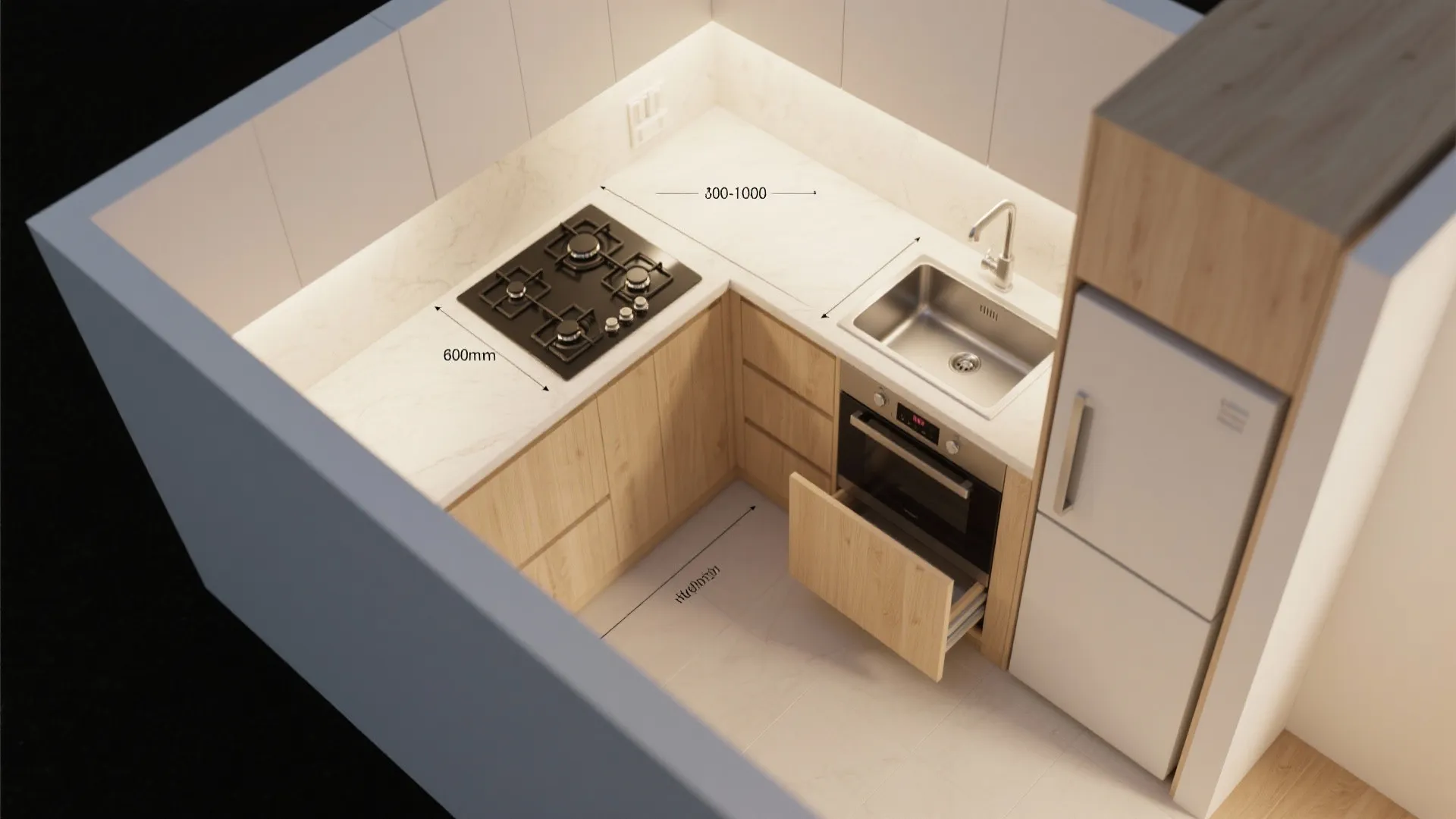 L-shaped kitchen to free up counter space