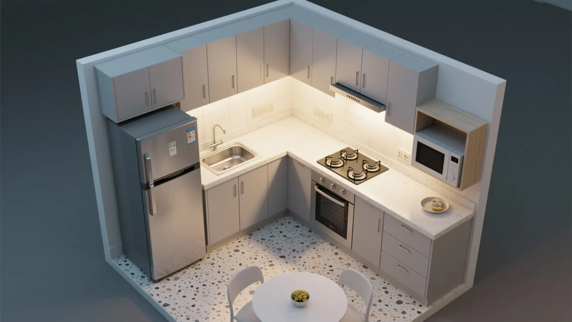 L-shaped kitchen to free counter space