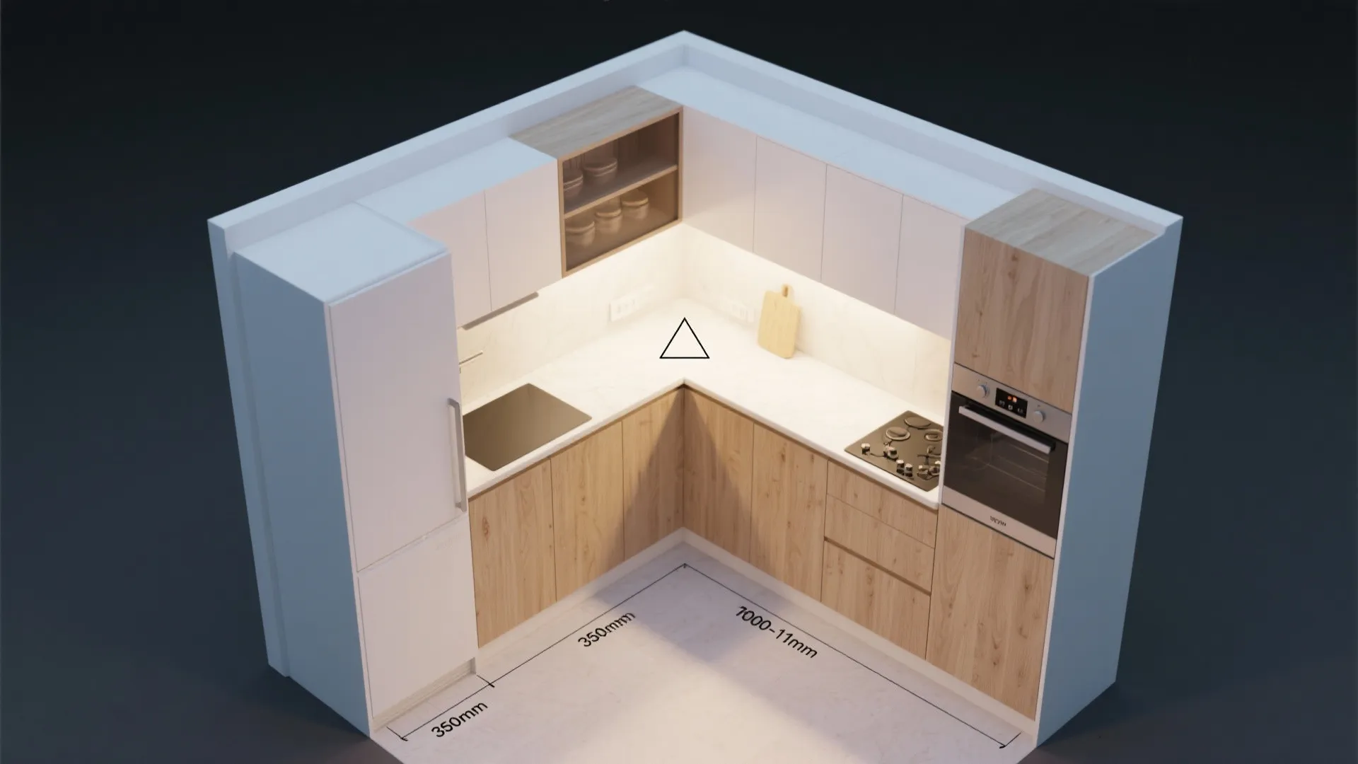 L-Shaped Kitchen with Shallow Tall Units