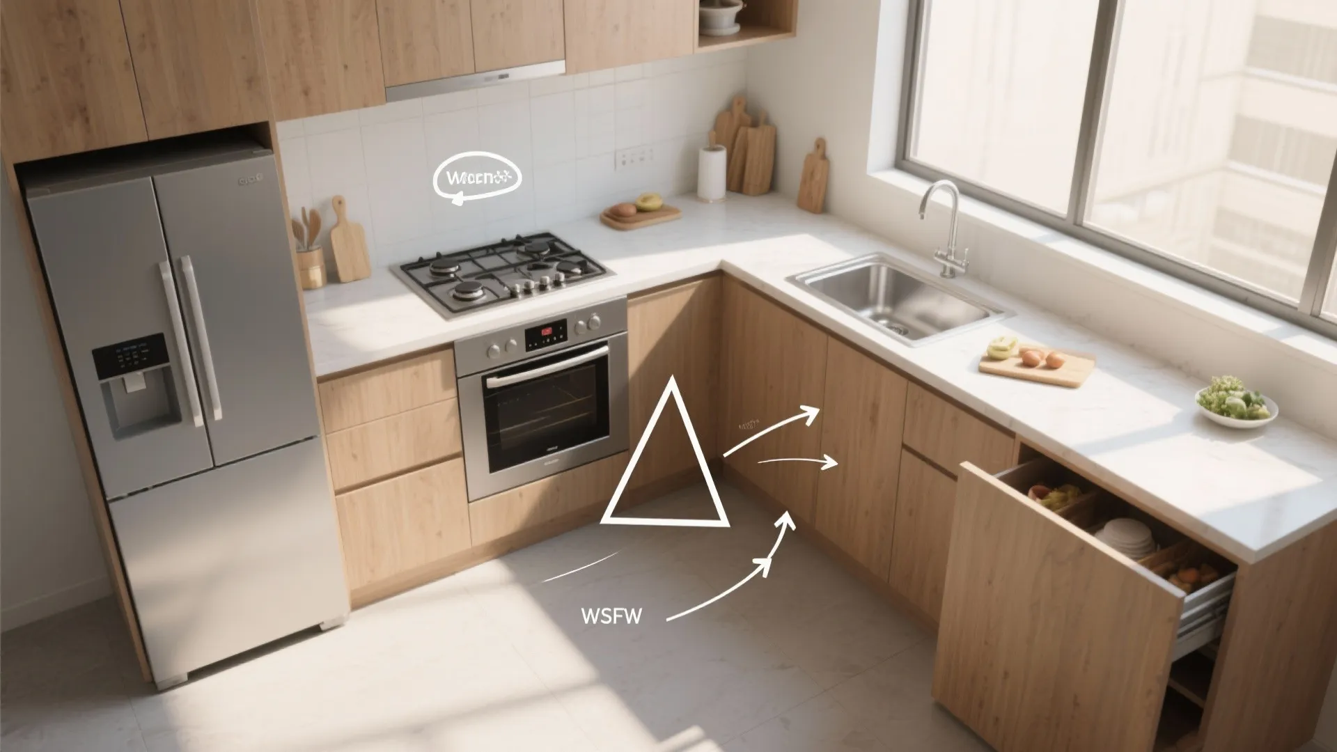 L-shaped kitchen that unlocks counter space