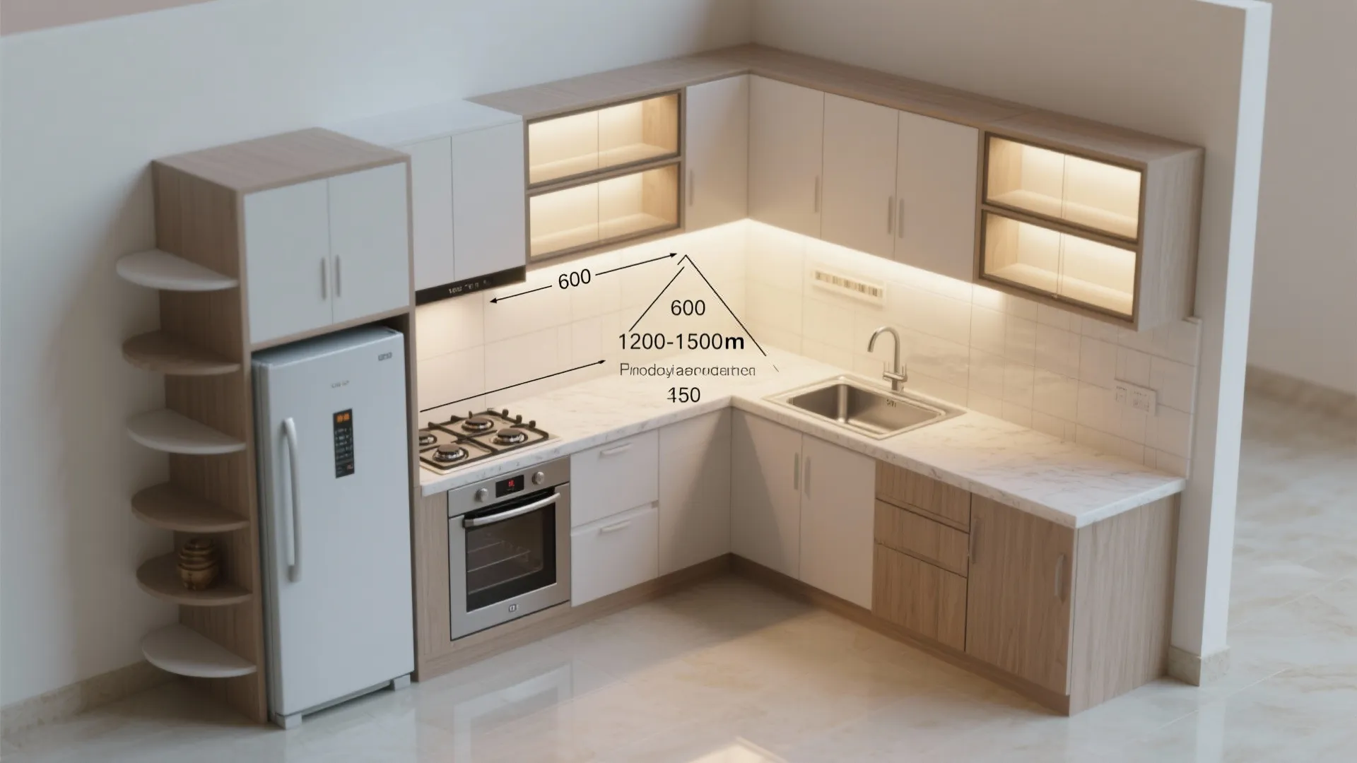Functional L-shaped kitchen with a breezy work triangle